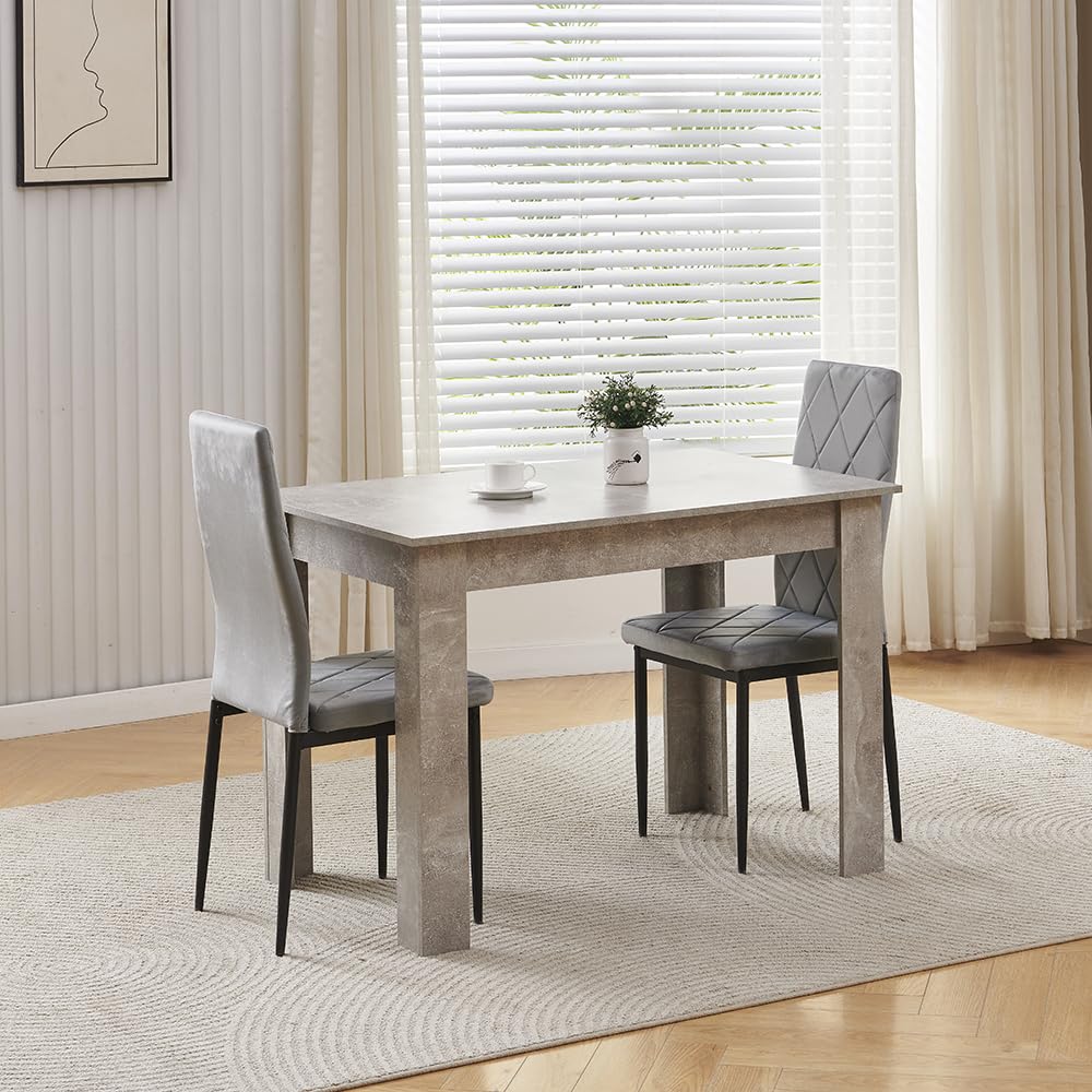 Homullel 110cm Dining Table and 2 Chairs, 2 Seater Kitchen Table and Chairs Set for Space Saving, Compact Dining Room Set for 2, 110x70 cm, Wooden, Beton Grey (2 Seaters, Flannel Gray #2)