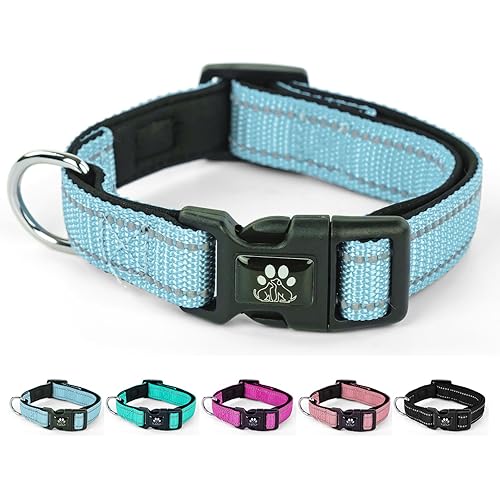 NESTROAD Reflective Dog Collar,Soft Neoprene Padded Dog Collar with Quick Release Buckle,Adjustable Breathable Pet Collar for Medium Dogs(Medium,Blue)