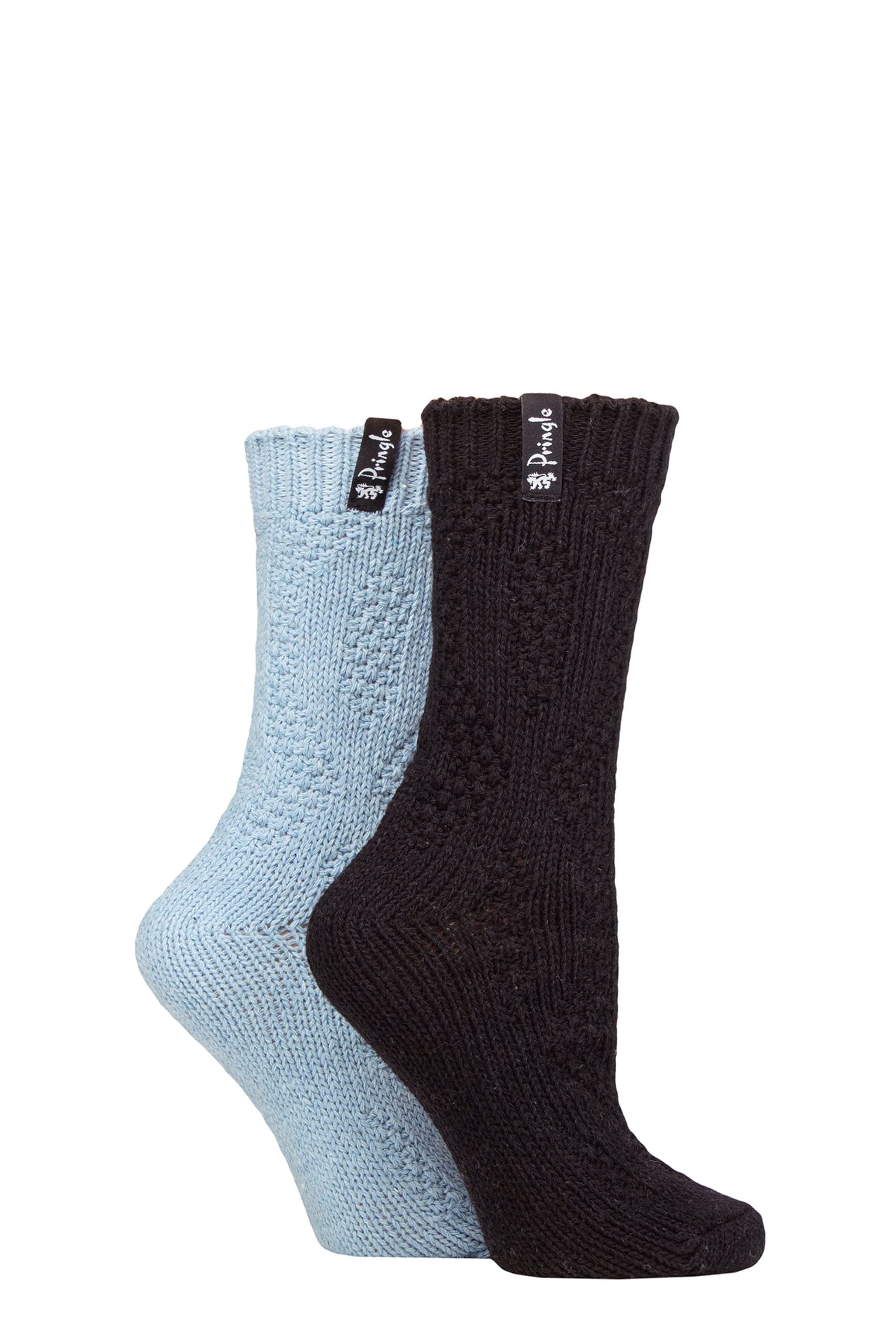 Pringle Womens Boot Socks Wool Blend for Walking and Outdoors Breathable Medium Thickness 2 Pairs - Diamond Light Blue/Black 4-8