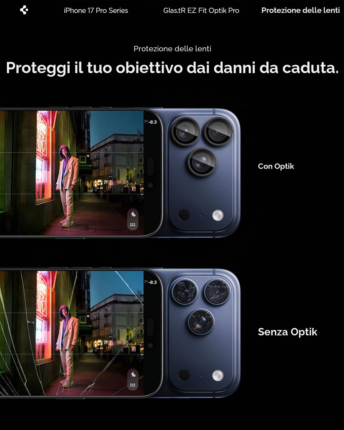 Spigen Protezione Fotocamera compatibile con iPhone 15/16/17 Pro, iPhone 15/16/17 Pro Max, 2 Pezzi, Titanio nero, Anello Individuale, Durezza 9H Pellicola prottetiva