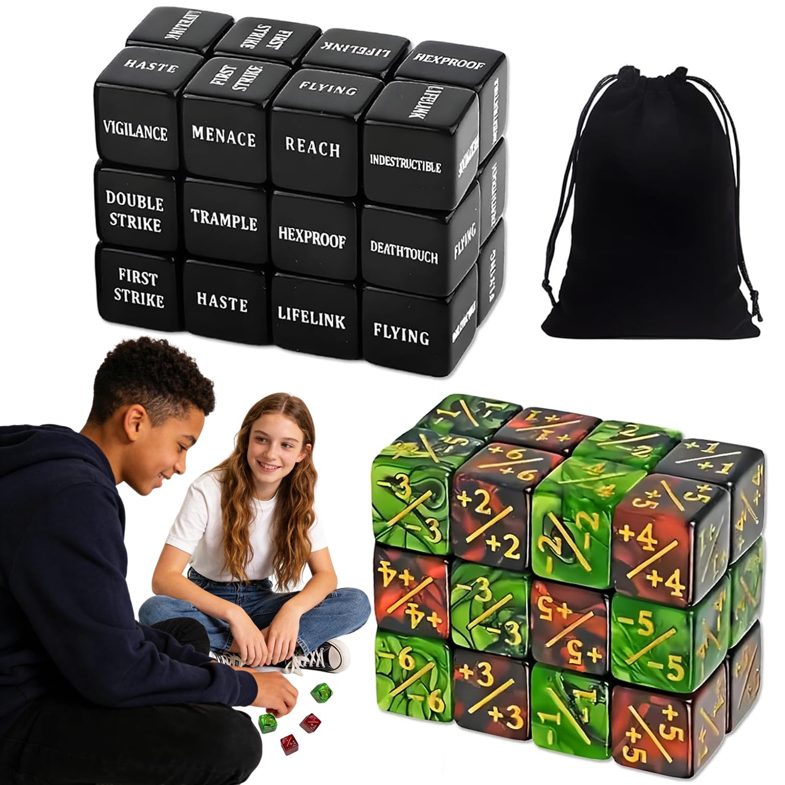 iuiiaii 48Pcs Life Counter, with Velvet Pouch Counters -1/+1 Counters 6 Sided Gathering Party Card Gaming Accessories Gifts Mens and Womens for Party Table Games (Delicate Style)