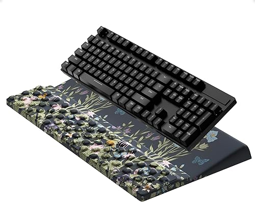 Ospelelf Almohadilla de Soporte para Teclado con Reposamuñecas, Cómodo Elevador Ergonómico Portátil para Teclado para Oficina y Hogar Flowery,Negro