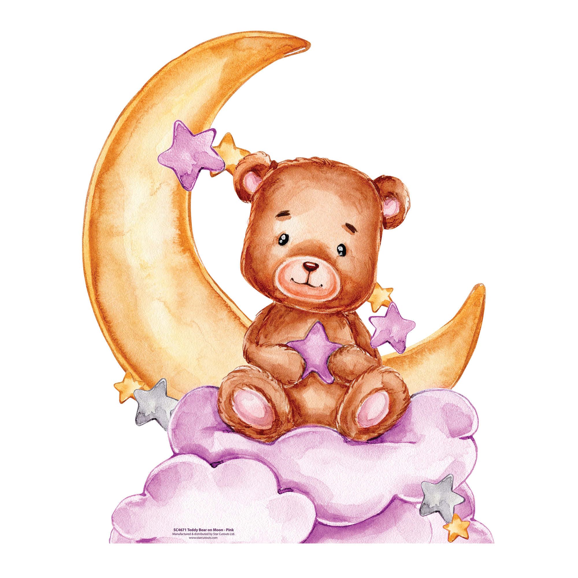 Star Cutouts SC4671 Cute Teddy Bear Moon Pink Cardboard Cutout 92cm – Baby Shower Decoration, Nursery Display & Birthday Party Prop
