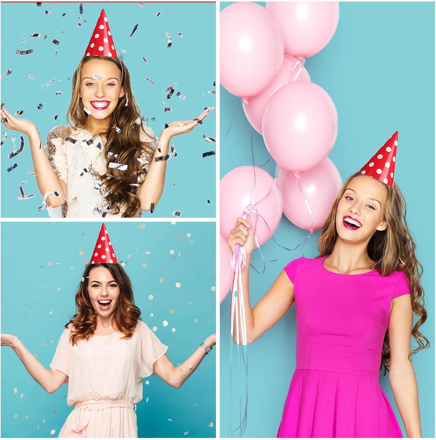 Mumufy 100 Pcs Red Cone Party Hats White Round Dot Lovely Birthday Party Headwear for Stuffed Animals, Pets, Adults Birthday Decorations Headwear Supplies