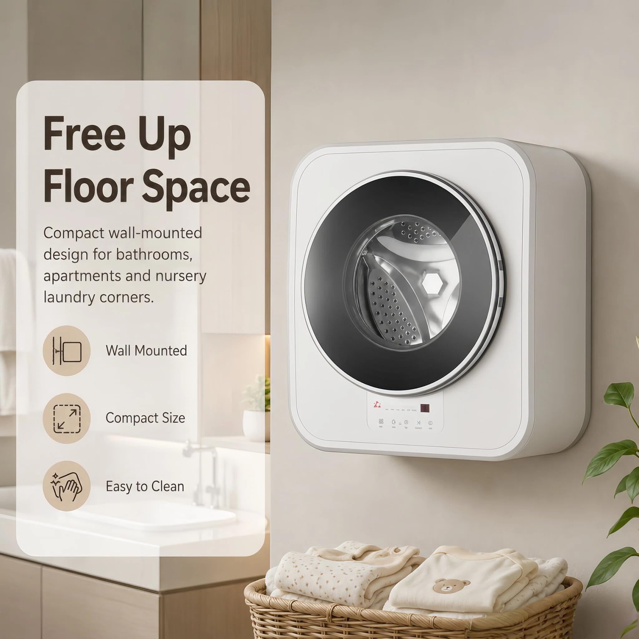 Lavatrice e asciugatrice Completamente Automatica da 3 KG Montabile a parete Mini Lavatrice e asciugatrice Asciugatrice compatta Appartamento casa dormitorio