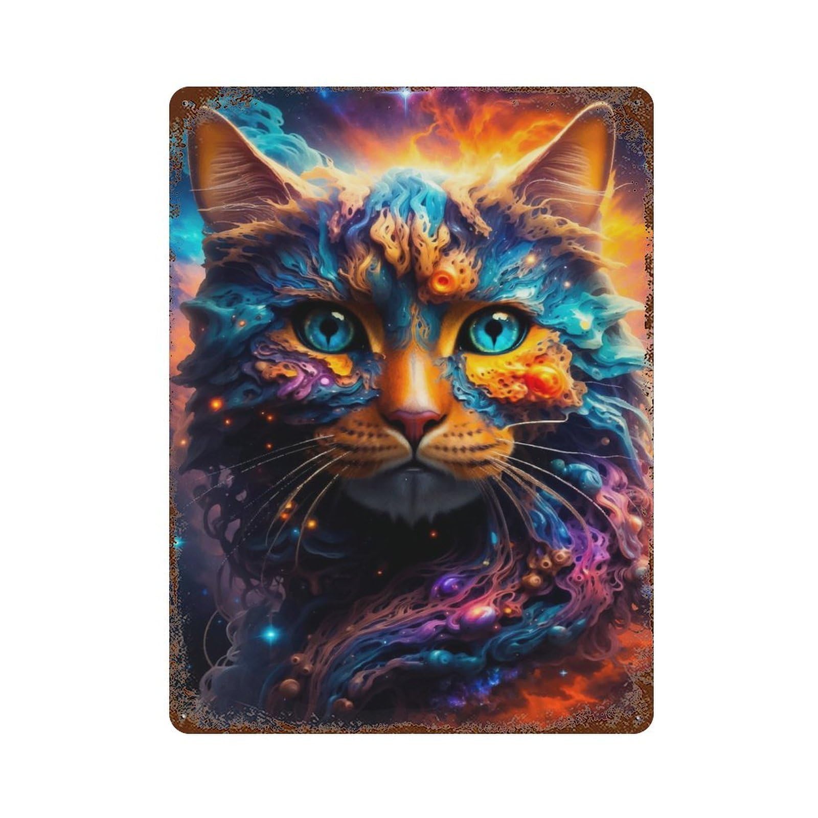 Cosmic Cat Decorative Tin Sign 15.7"x11.8", for Bistro, Counter And Cafe Decor, Classic Wall Plaque
