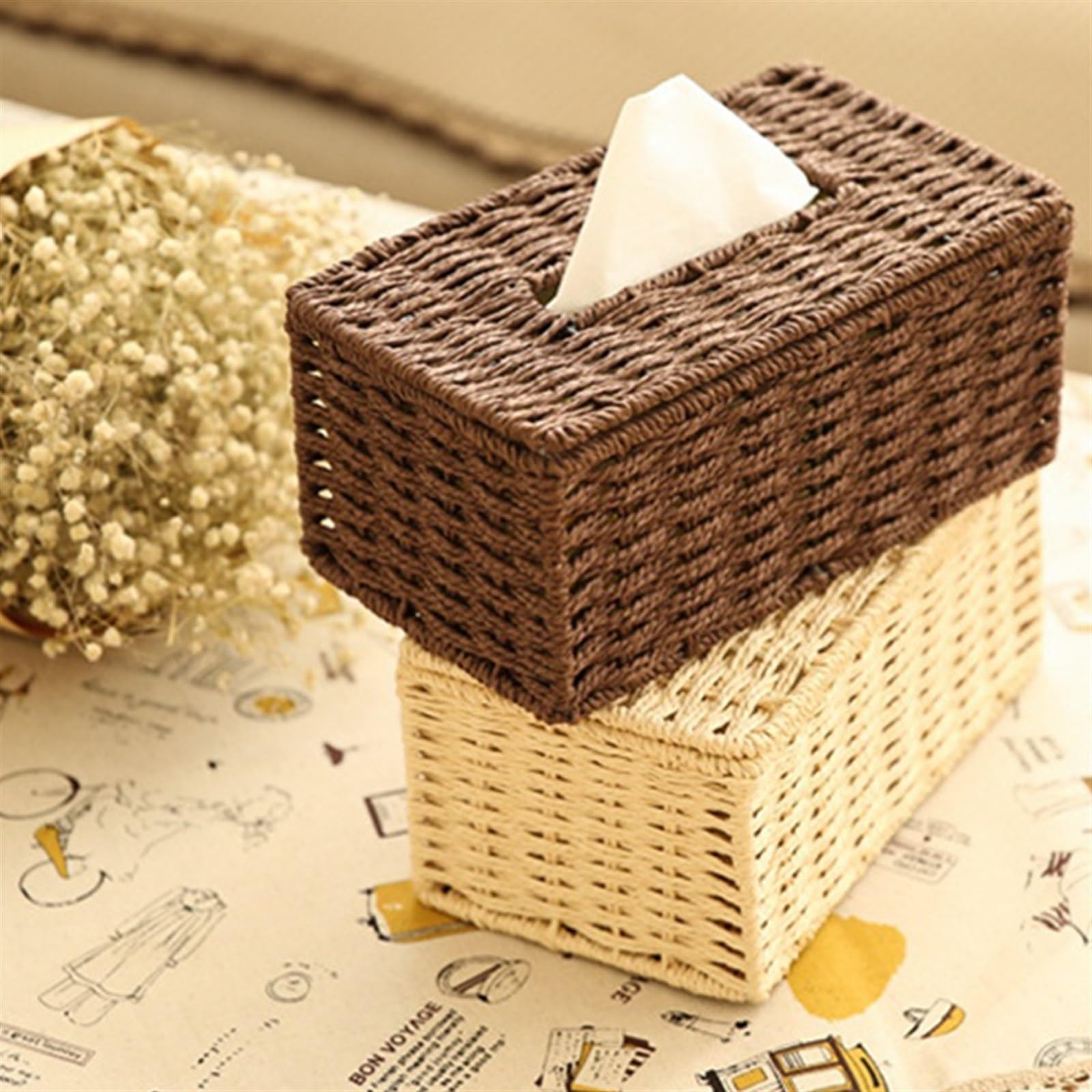 Kosmetiktücher Box Tissue Box Vintage Serviette Halter Fall Desktop Tissue Lagerung Box Container Abdeckung Hause Wohnzimmer Tisch Dekoration für Esszimmer Badezimmer Schlafzimmer(Brown 23x13x10.5cm)