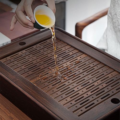 Miniatura 2 de Bandeja de té de bambú de 14 pulgadas, bandeja de té de gongfu chino de bambú, almacenamiento de agua, mesa de té de bambú, juego de té vintage