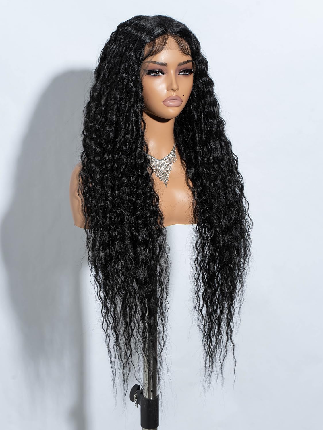 Joedir 32" Negro Largo Profundo Rizado Ondulado Encaje Frente Pelucas Sintéticas HD Transparente Glueless Lace Wigs