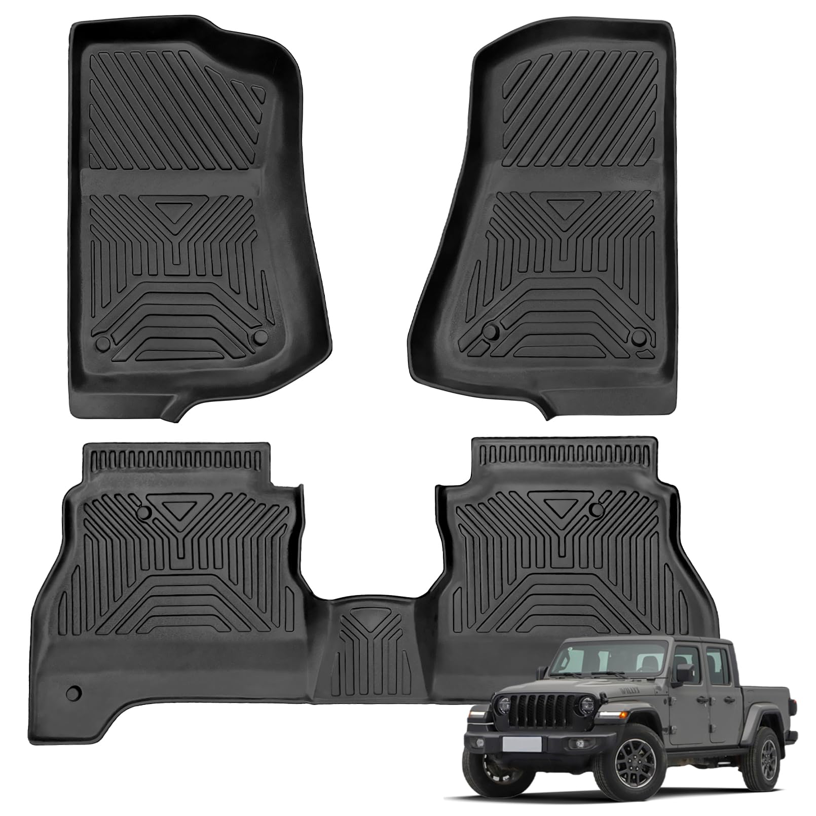 Floor Mats Fit for Jeep Gladiator JT 2020-2024, Custom Fit TPE All-Weather Rubber Floor Mats,1st & 2nd Row Full Set Car Liners, Black