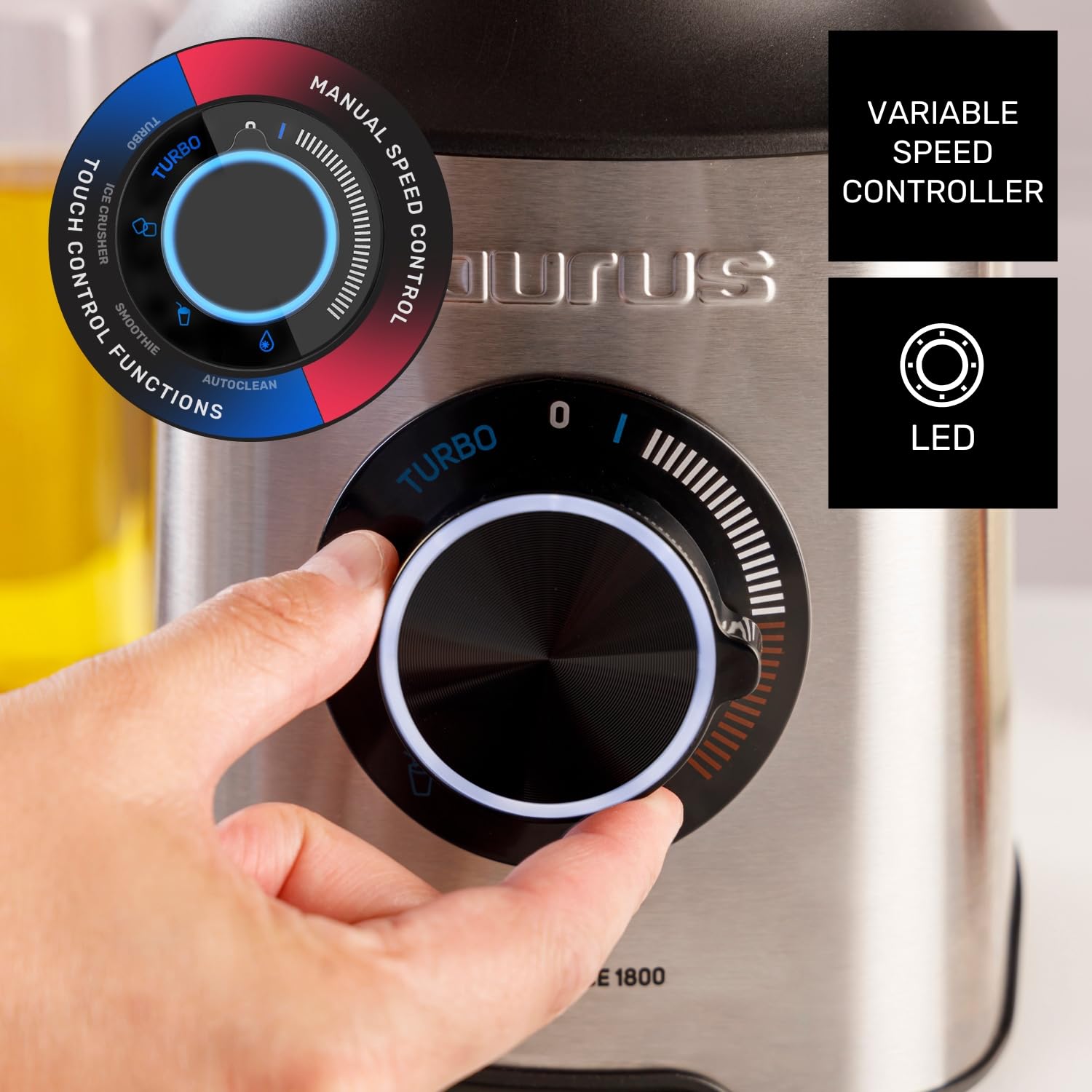 Taurus - Batidora de Vaso 1800W, 1,8L, Pica Hielo, 6 Cuchillas Inox