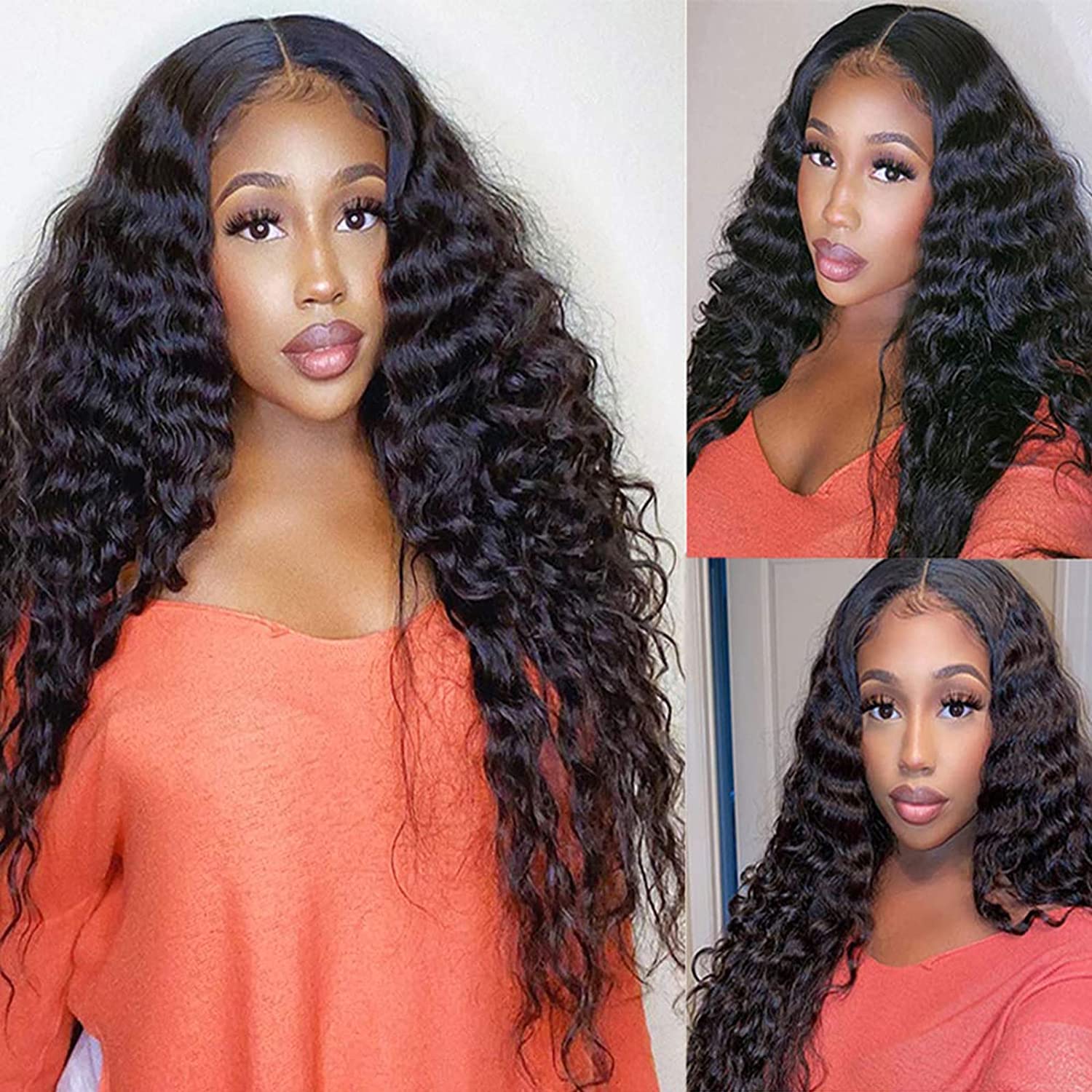 HD Transparent Lace Front Wigs Human Hair，4x4 Deep Wave Brazilian Virgin 180% Density Human Hair, Lace Closure Wigs Deep Wave Human Hair Wigs for Black Women Natural Color(18 inch,Deep Wave Wig)