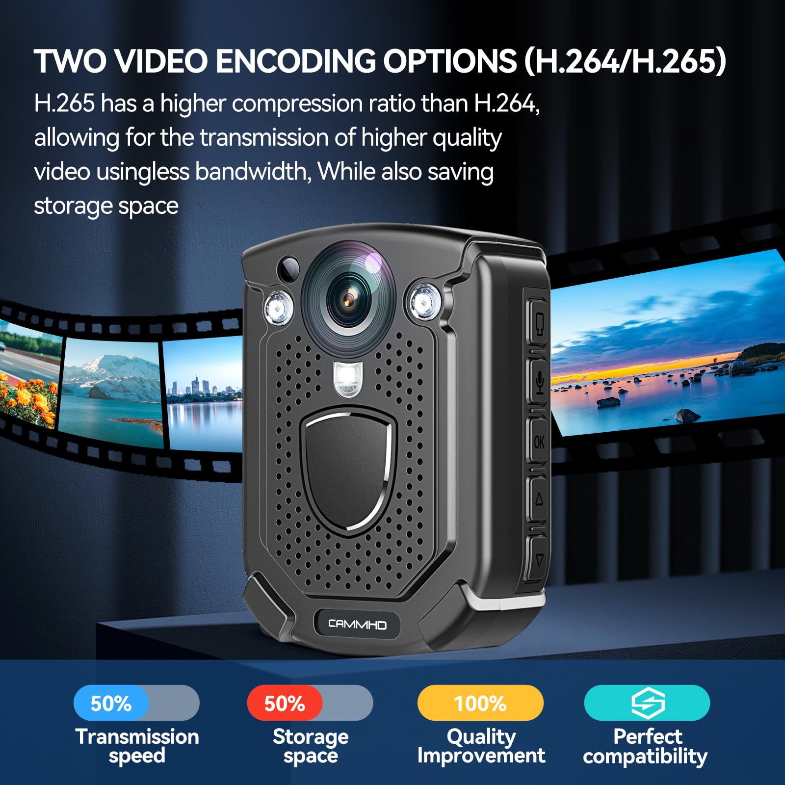 CAMMHD W1 32G HD 3840 * 2160P Body Cam 10-12 ore di Registrazione Video IP68 Impermeabile H.265 Codice Video Visione Notturna Bodycam, Fotocamera del Corpo Indossabile con 2 Clip Girevoli a 360°