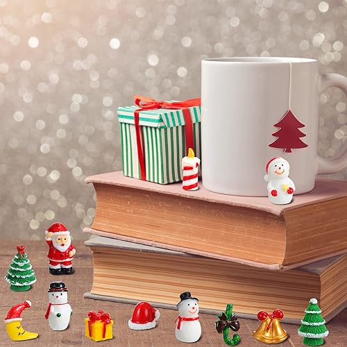 Miniatura 5 de 80 figuras miniatura de Navidad para manualidades, Papá Noel, muñeco de nieve, mini campana de paisaje de resina, copo de nieve, árbol de Navidad,