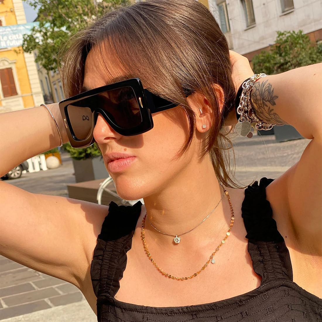 Trendy Anagram Mask Sunglasses for Women Men Oversized Flat Top Fashion Shield Sun Glasses UV Protection Sunnies - Image 2