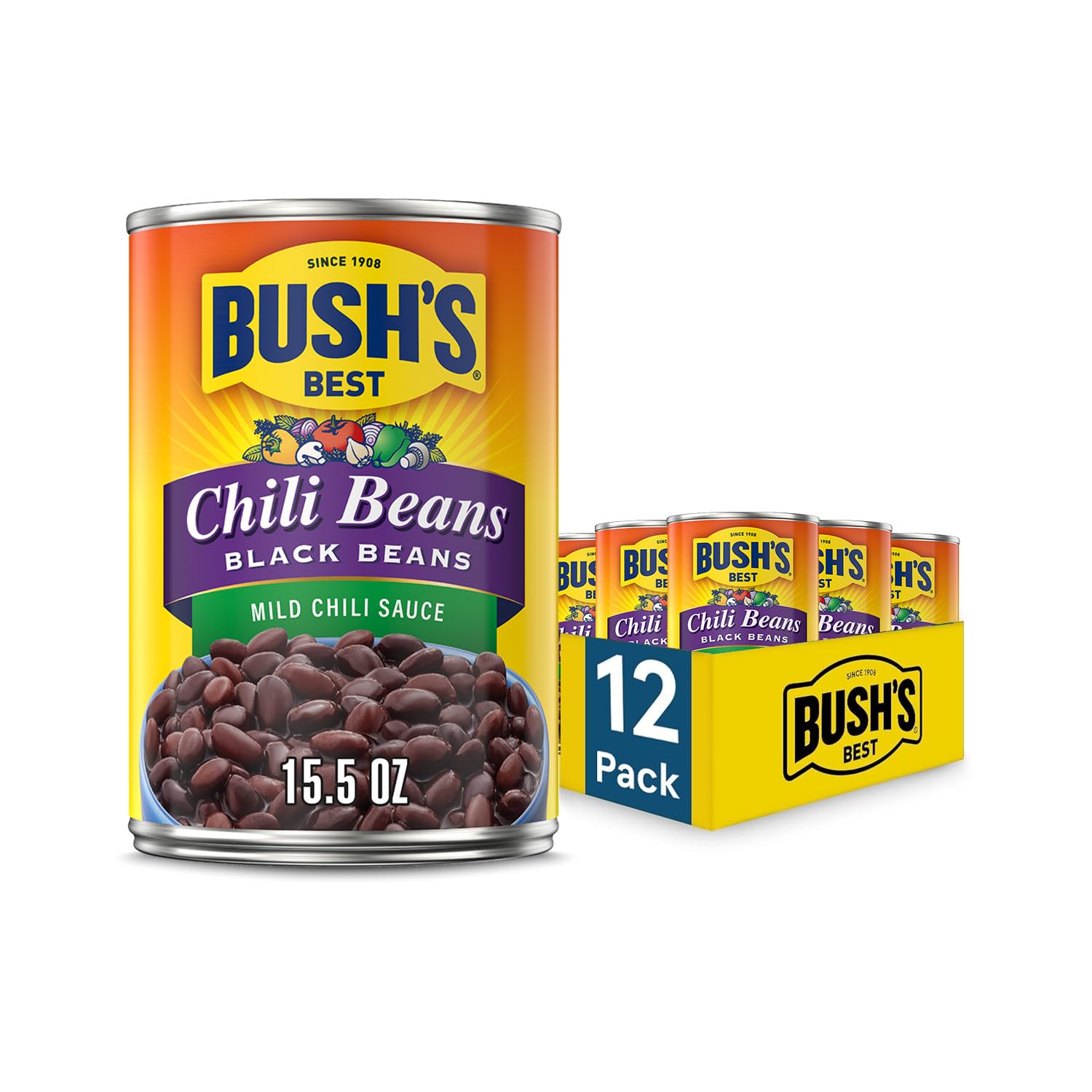 Bush's Best Mild Black Bean Chili / 15.5 Ounce (Pack of 12) / Black Beans Black Beans