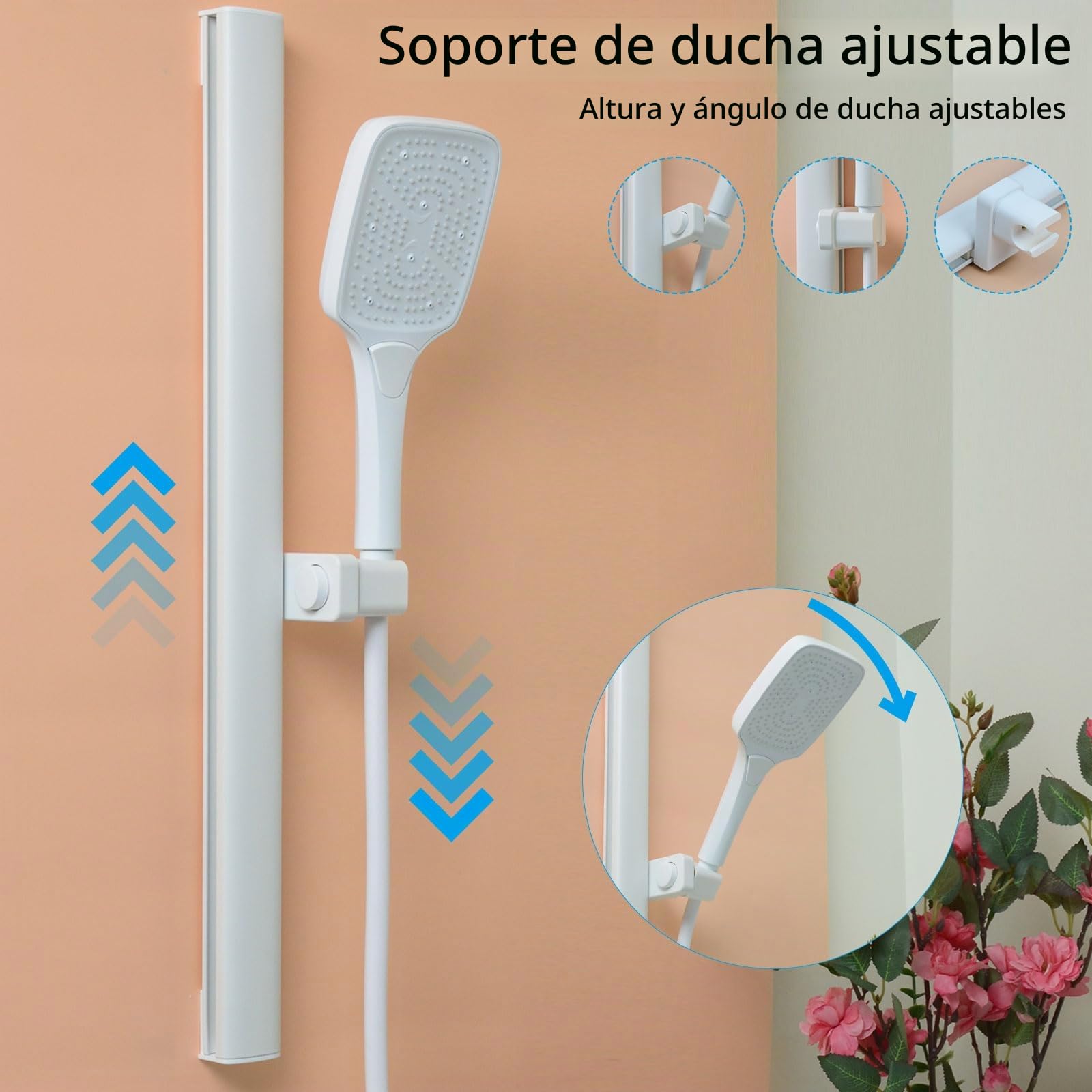 PHASAT Grifo de Bañera Cascada con Ducha de Mano, Grifo Mezclador de Bañera de Pared de Latón con Barra de Ducha Regulable, Mezclador Ducha Montado en La Pared Blanco PTBW16E