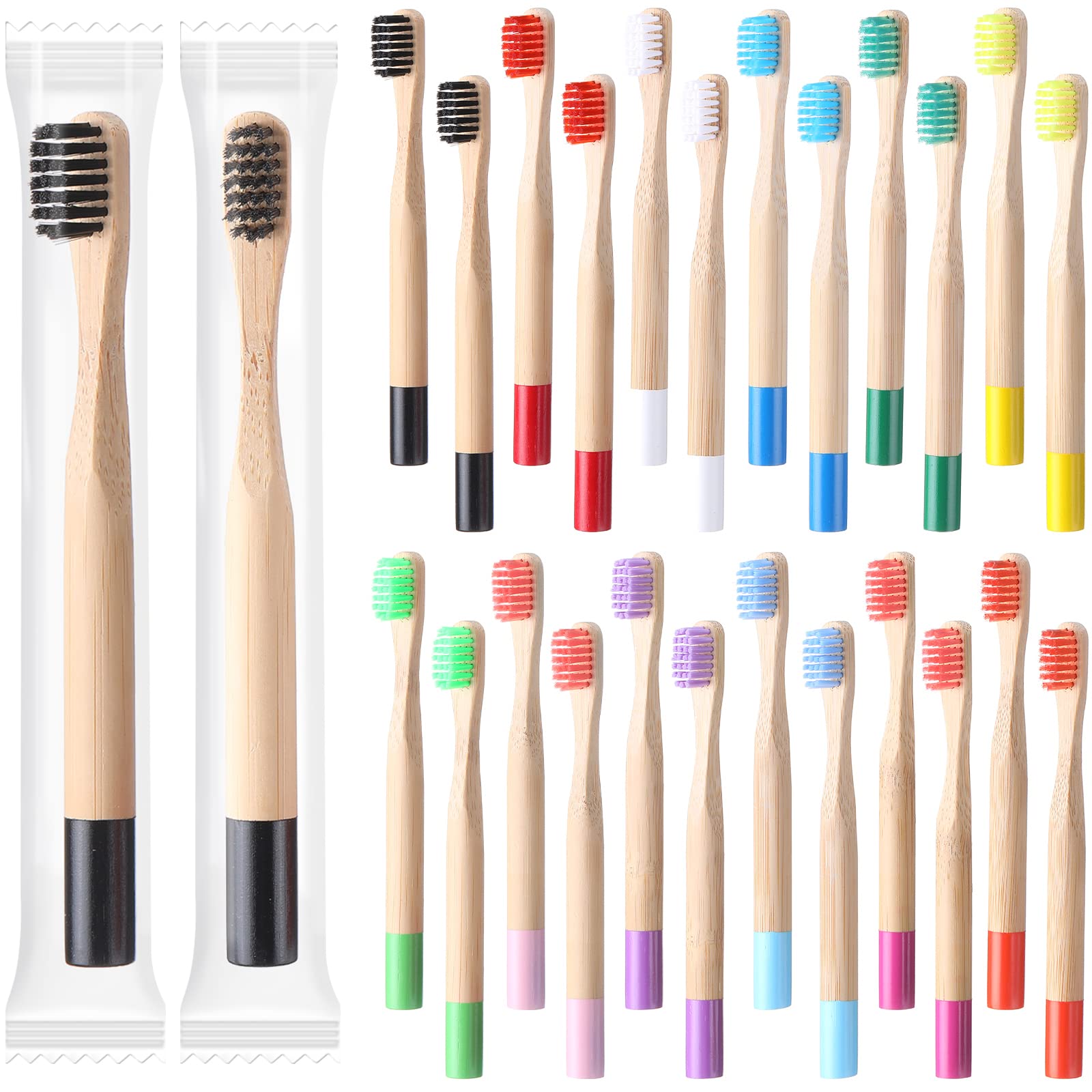 24 Stück Kinder-Zahnbürsten aus Bambus, weiche Borsten, Kleinkinder-Zahnbürste, BPA-frei, Holz-Reise-Zahnbürsten für Kinder, Zuhause, Reisen, Schule, Zahnpflege, Mundpflege, 14 cm, einzeln verpackt