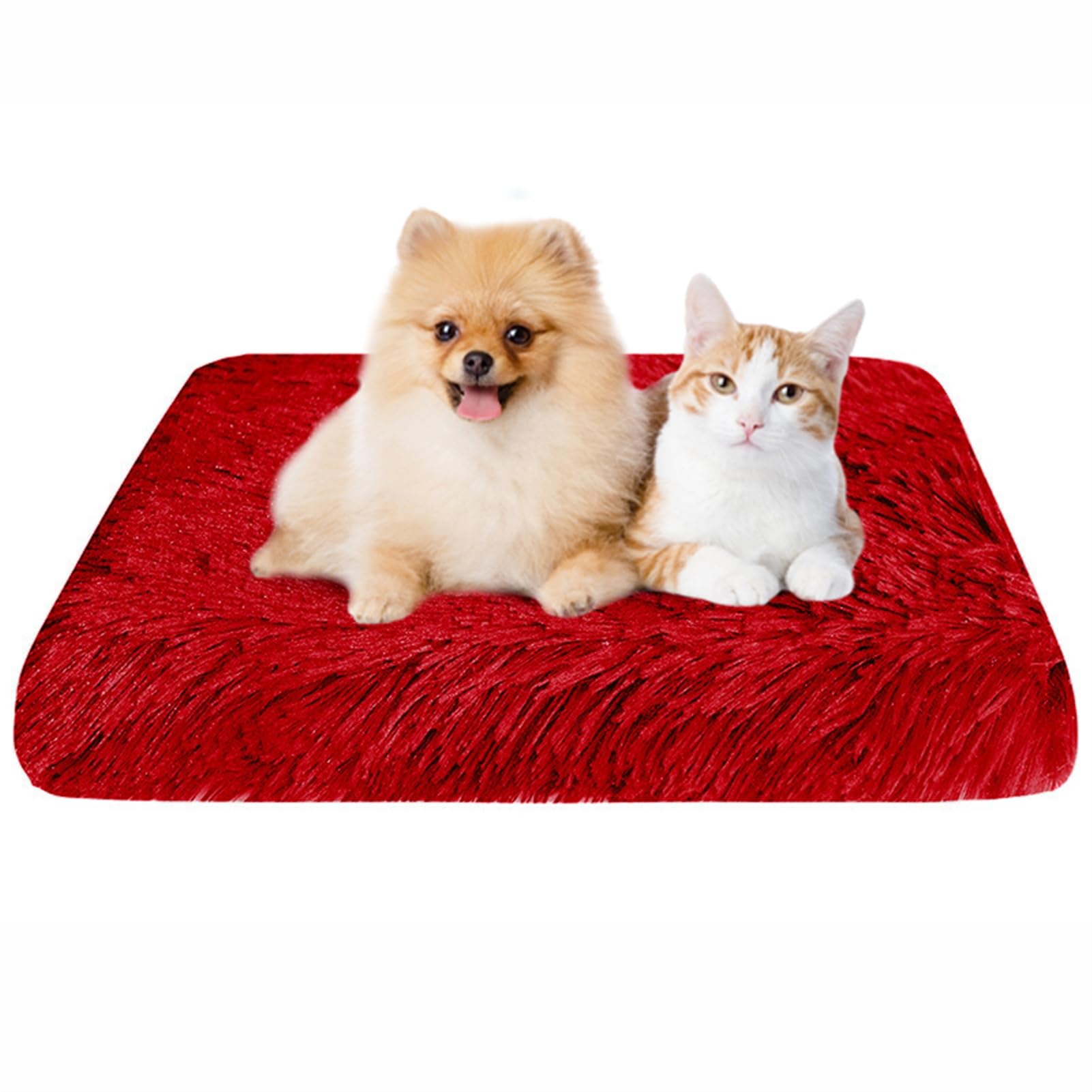 BESTORI Dog Bed Soft Plush Waterproof Lining Dog Crate Pad Mat with Removable Washable Cover Fluffy Anti-Slip Pet Mats for Sleeping Playing, Red 02, 120 x 80 x 7 cm