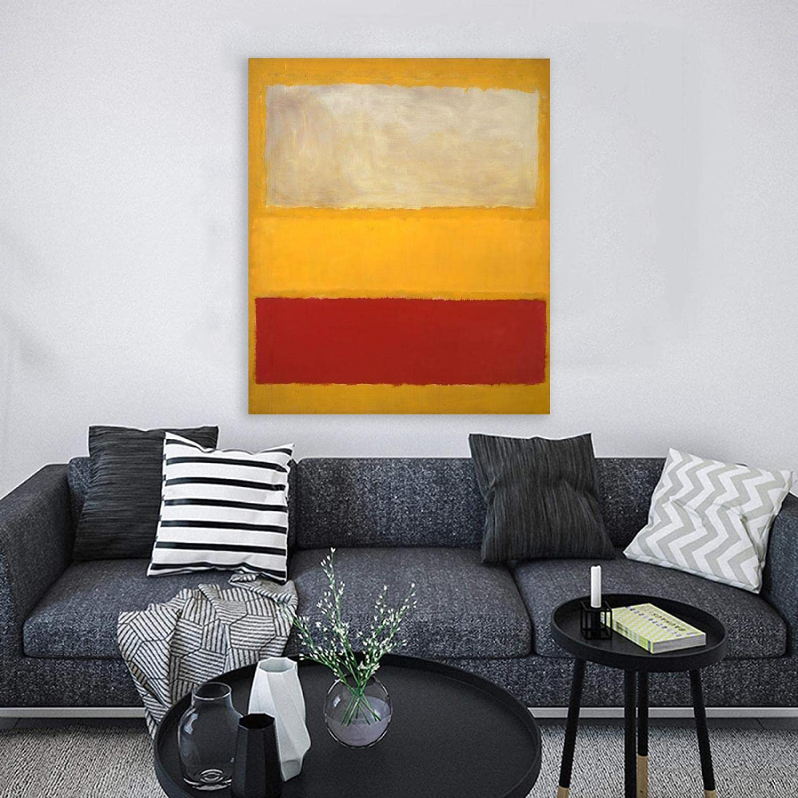 Cuadros de lienzo enmarcados Mark Rothko" Red on Yellow"Art Print. Imágenes abstractas del cartel. Reproducción de Cuadros en lienzo, decoración de pared, mural 50 x 70 cm (19,6 x 27,5), enmarcado
