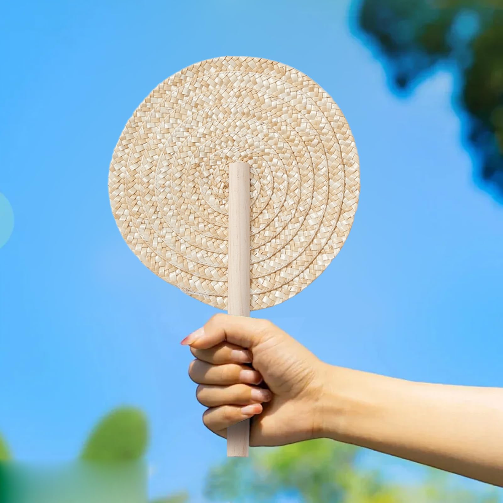 Generisch Wachlarze z liści palmowych, 6 sztuk przenośnych wachlarzy weselnych Raffia, styl boho, naturalne prezenty ślubne, rustykalna dekoracja mieszkania, na święta, urodziny, uroczystości, do domu