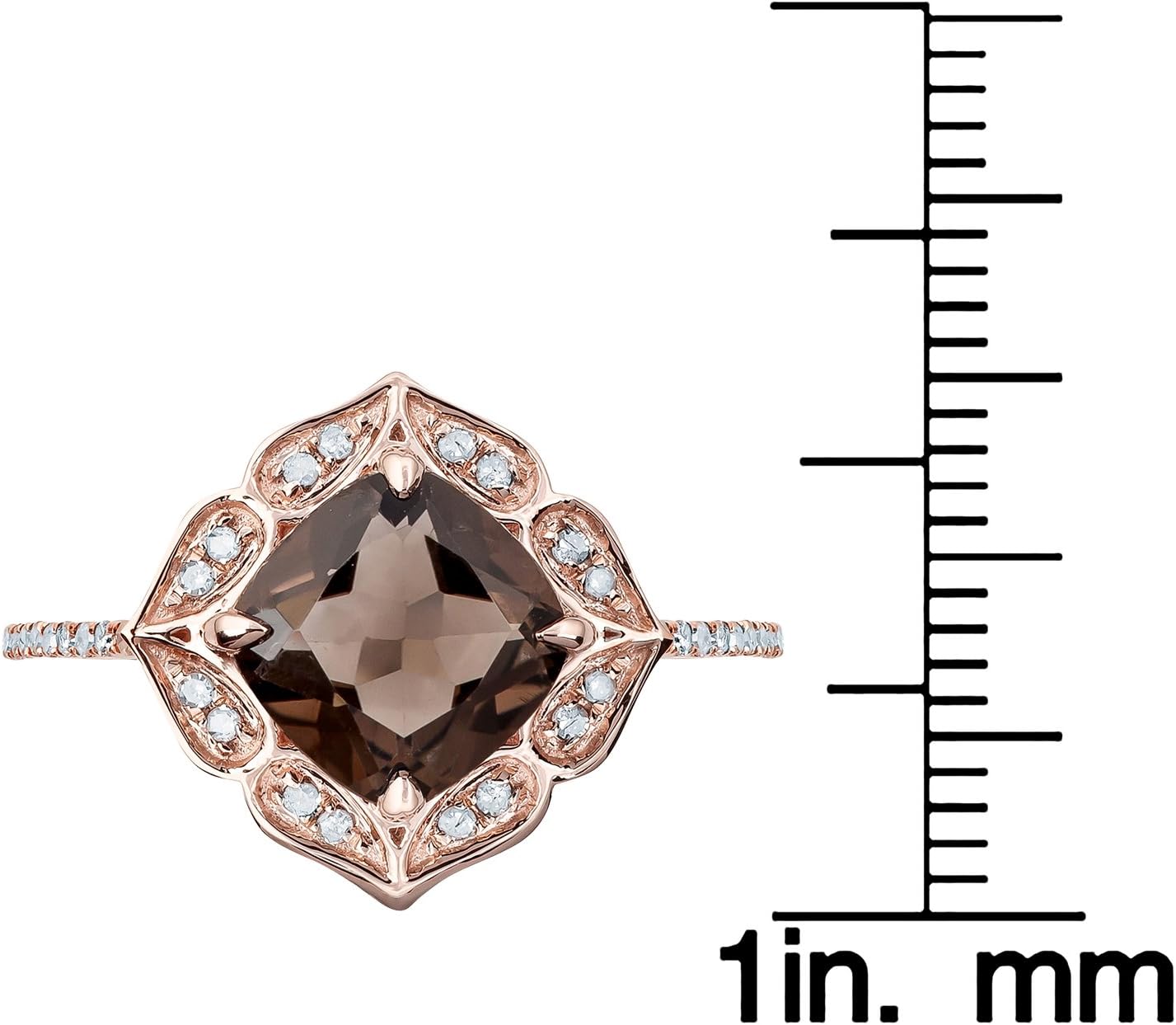 10k Rose Gold Vintage Style Cushion Smoky Quartz and Diamond Ring