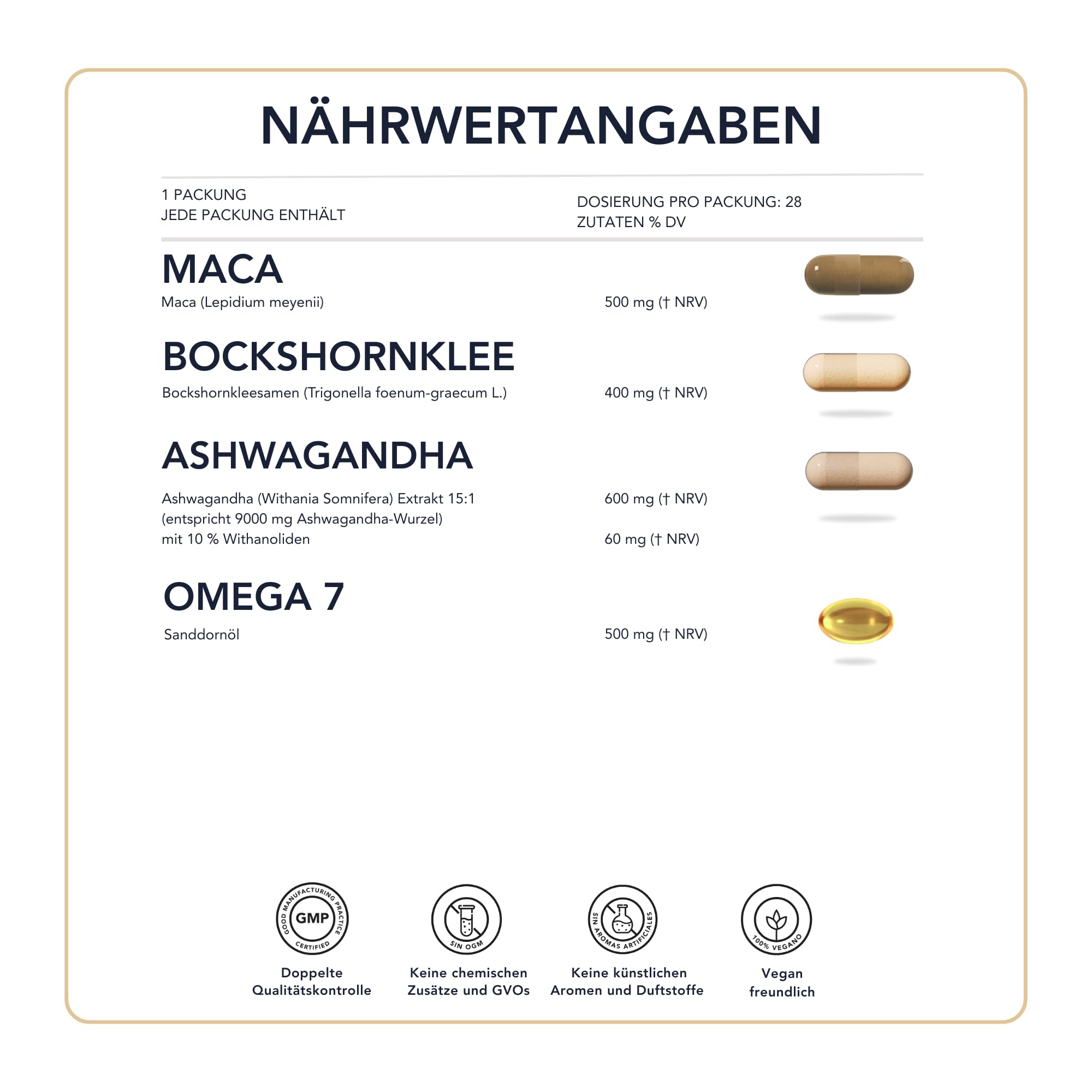 Management des Weiblichen Wohlbefindens – Maca, Bockshornklee, Ashwagandha & Omega 7 – Ohne Gentechnik | Fortschrittliche Synergie für Balance, Energie und tägliche Vitalität I 28 Tagesdosen