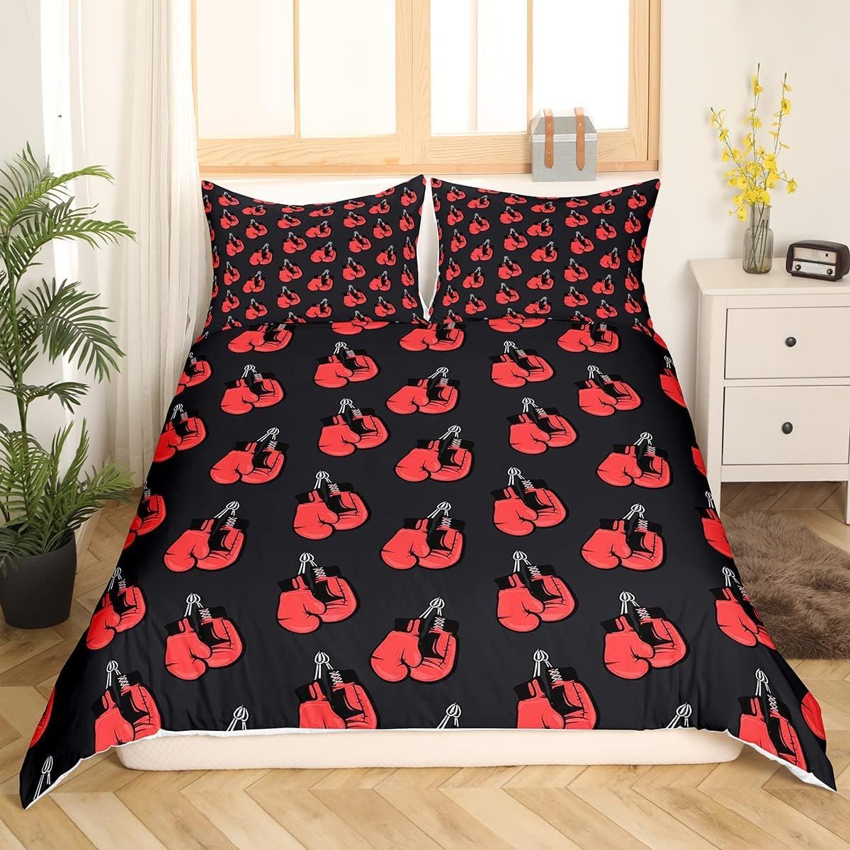 Funda Nordica Cama 180 Guantes de Boxeo Microfibra 3D Funda Edredon 260 x 240 cm Boxeo Ligero Transpirable Ropa de Cama con Cremallera y 2 Fundas de Almohada b-9267