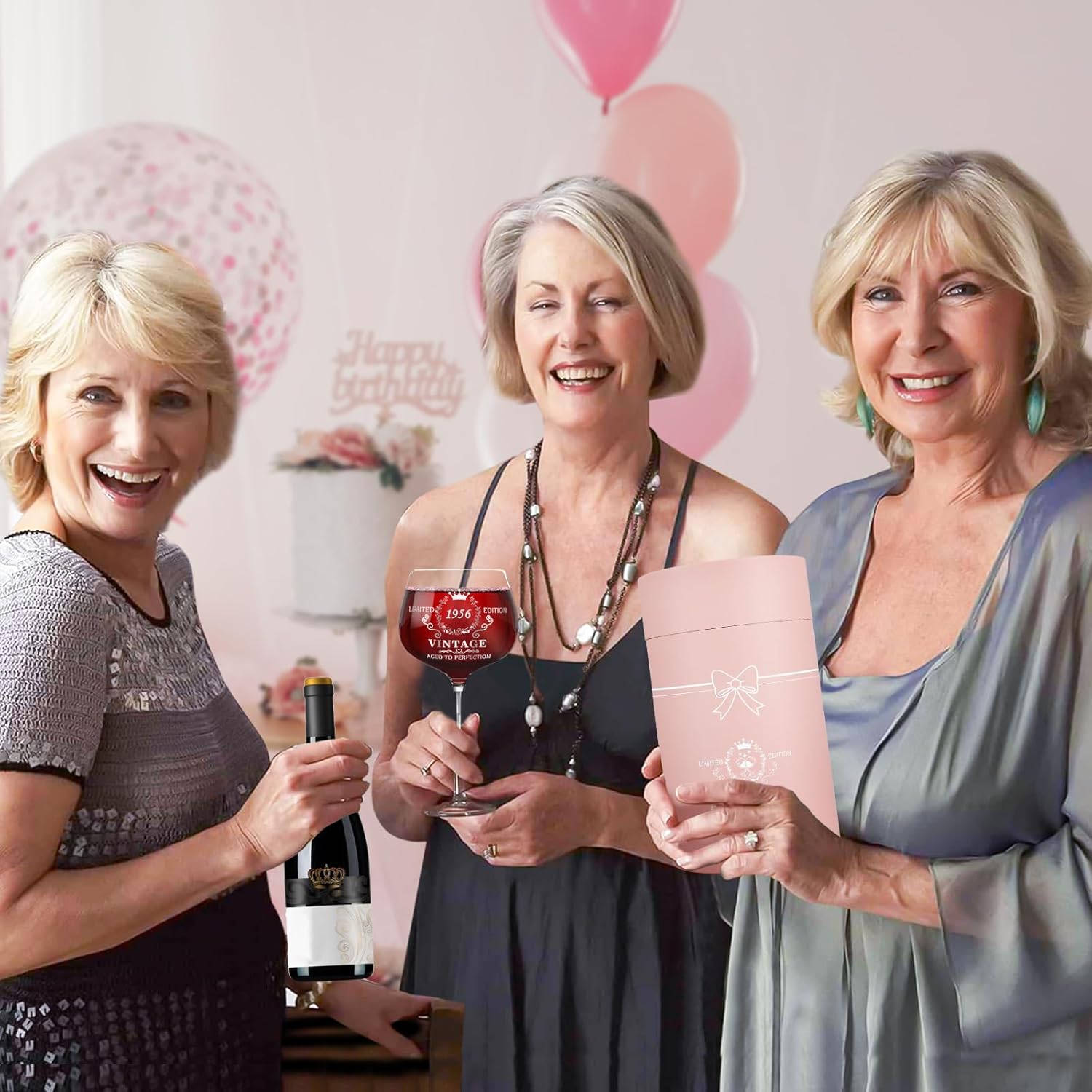 YeohJoy 70th Birthday Gifts for Women,Vintage 1956 Platinum Print Wine Glass, 70th Birthday Decorations for Women, Happy 70 Year Old Gift Ideas for Her, Wife, Friends - 16Oz Wine Glass - Image 6