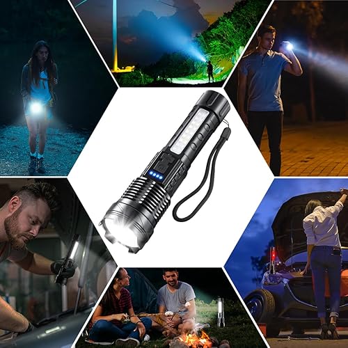 Miniatura 7 de Paquete de 3 linternas recargables, 7 modos, linternas tácticas de alto lúmenes, 900000, linterna súper brillante, linterna LED impermeable, luz de