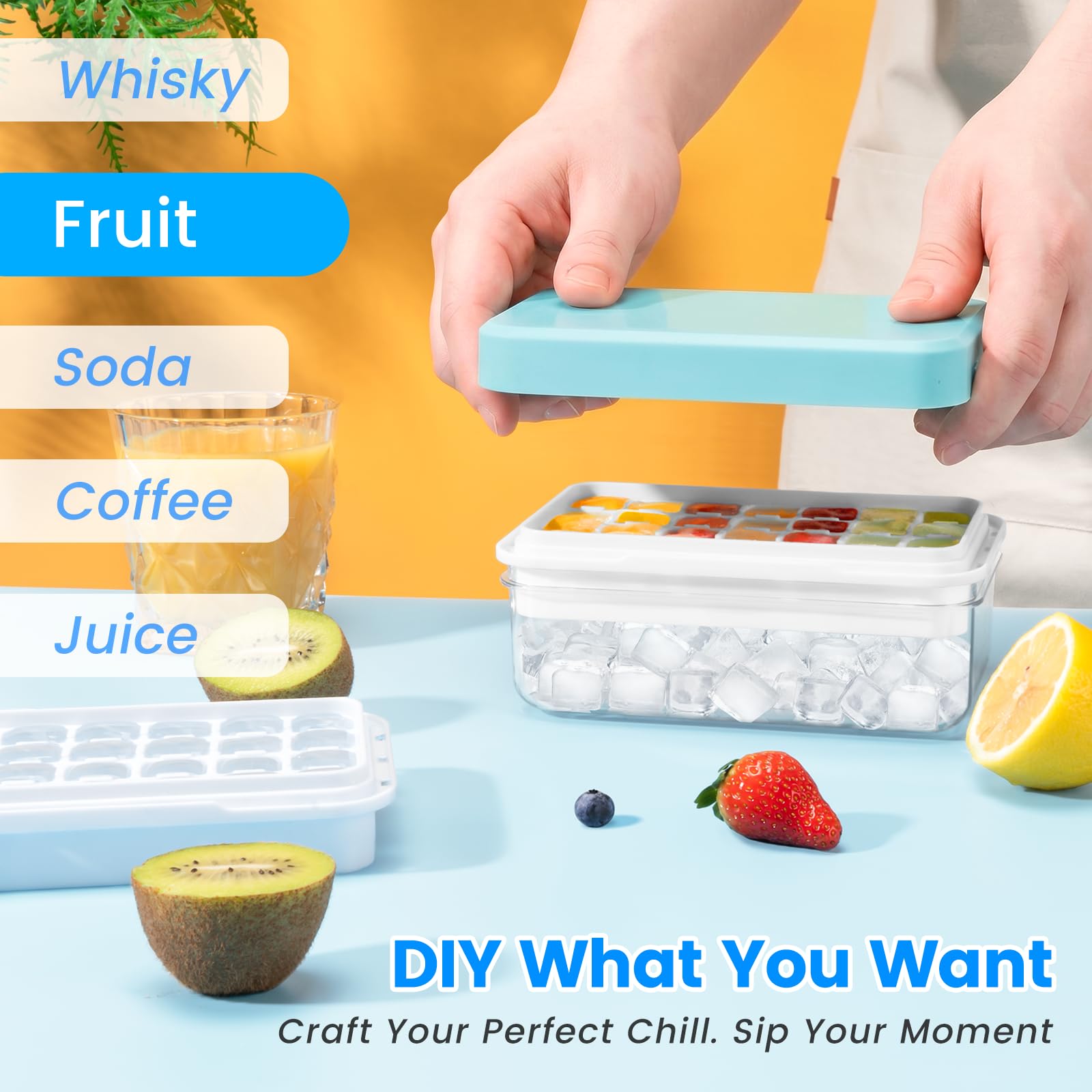 Amazon.com: 0.8“ Ice Cube Tray with Lid and Bin, PHINOX 28 Cubes