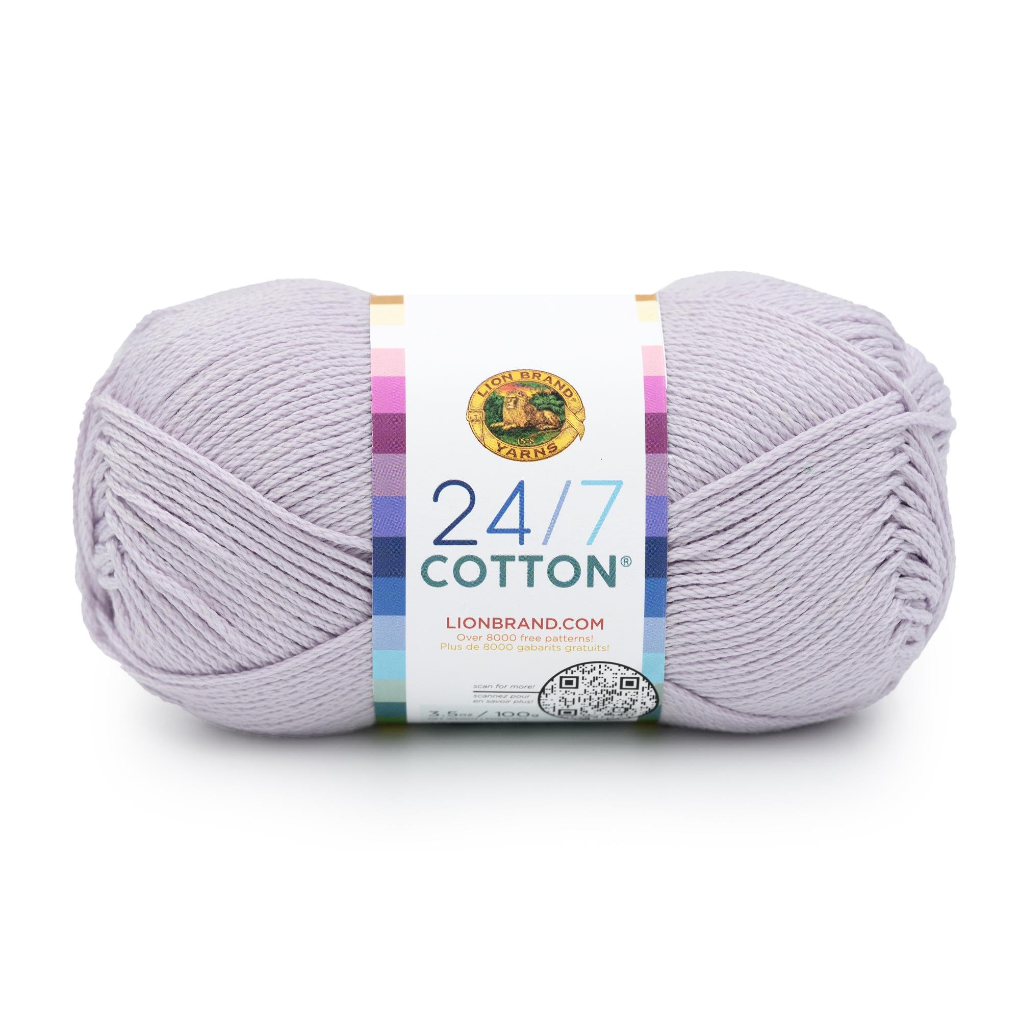 Lion Brand Yarn, 24/7 Cotton Yarn, Wisteria, Light Purple, 1 Pack