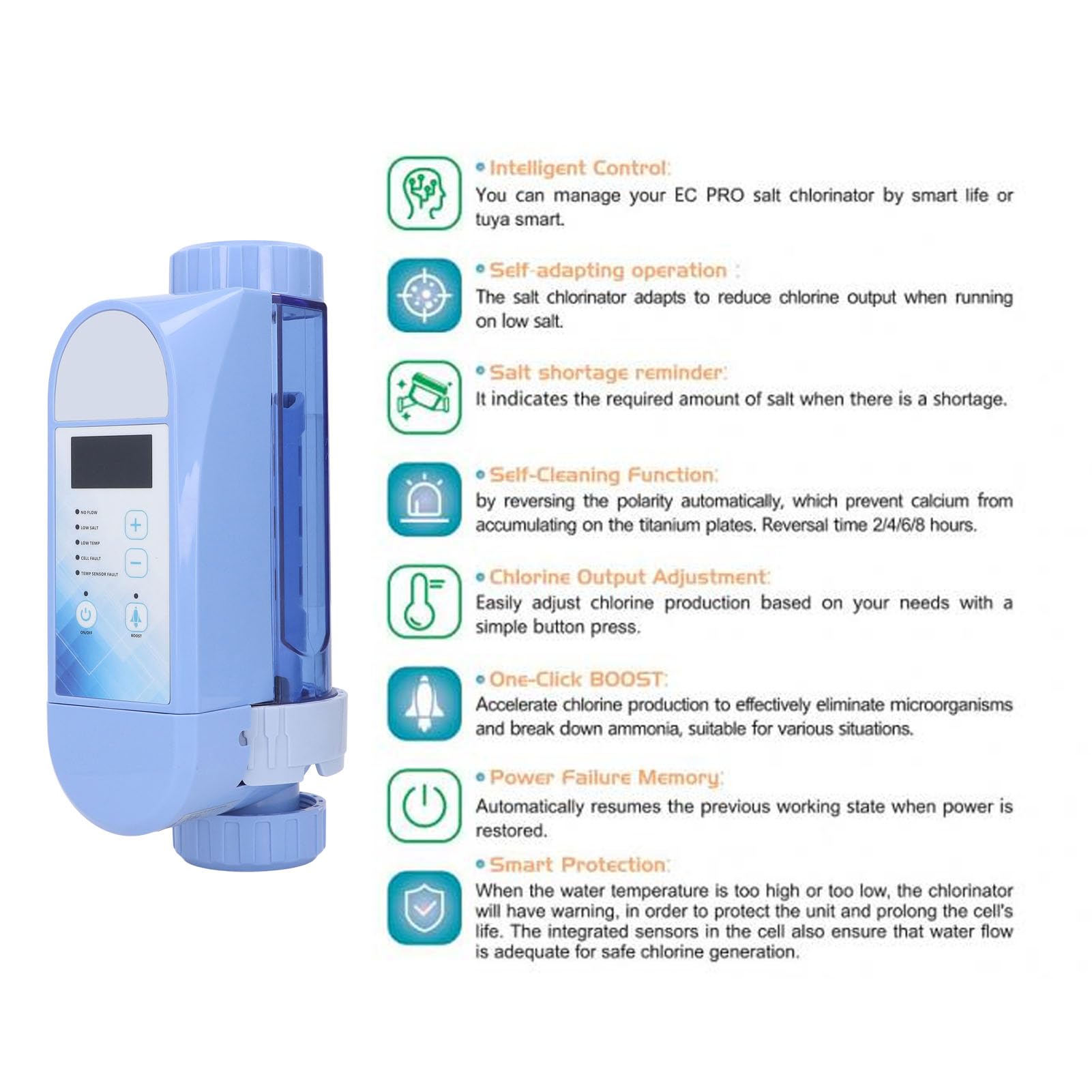 Generador de Cloro Salino, Digital de Piscina de Agua Salada Autolimpiante, Reemplazo Automático del de Cloración Salina para Piscina, Piscina Elevada o Enterrada