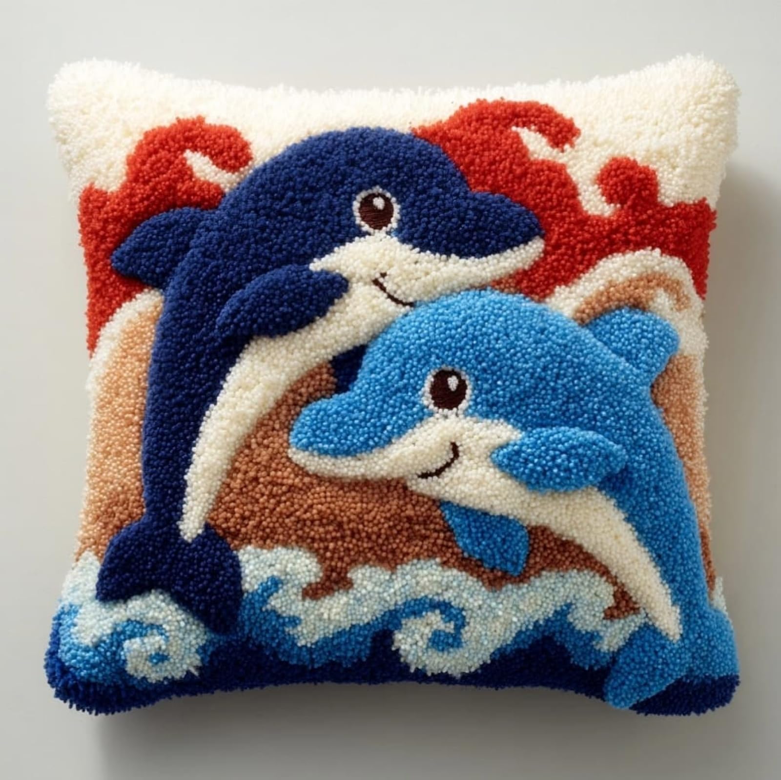 WallustrioaW Latch Hook Pillow Case Kit for Adults 17X17Inch,Two Dolphins