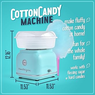 Nostalgia Classic Countertop Cotton Candy Machine, Manual, Retro Vintage Candy Maker Includes 2 Reusable Cones & Scoop, Aqua