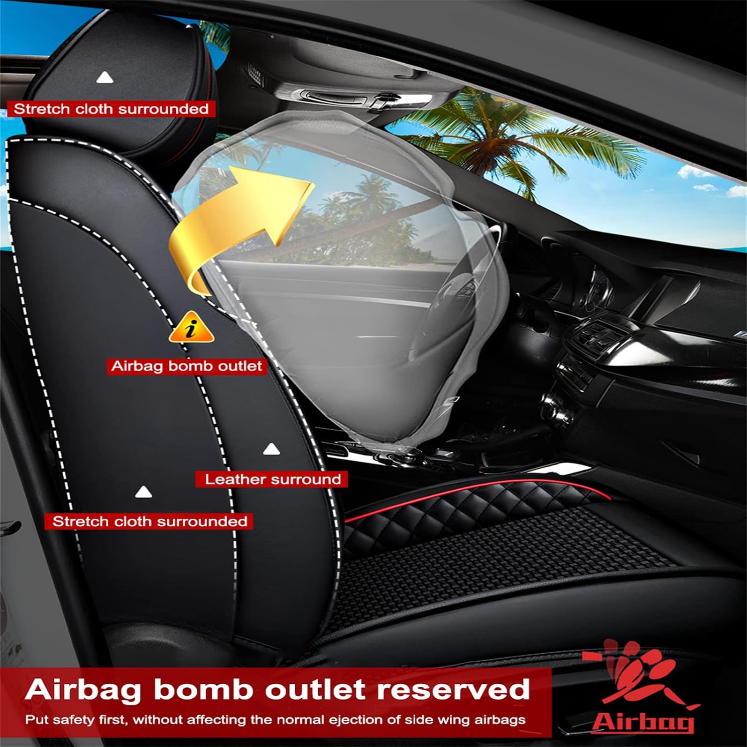 Car Seat Covers Fit for 2012-2015 5-Seats Vehicle, Breathable Ice Silk Cushion Covers Auto Interior Accessories Airbag Compatible Standard Black Blue
