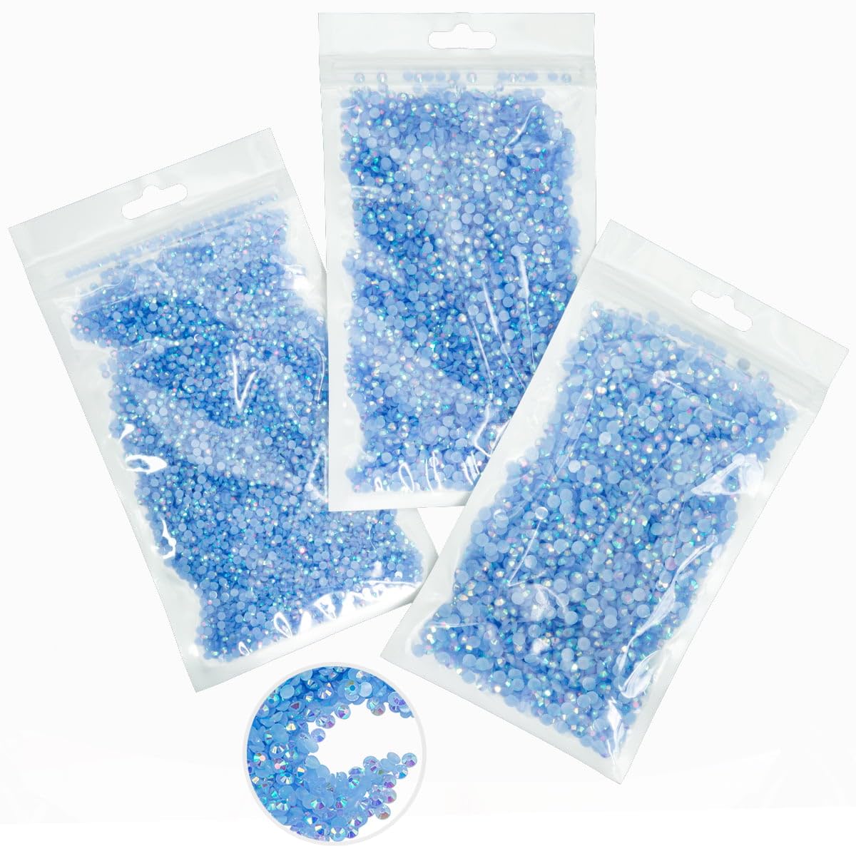 qiipii 16000PCS Light Blue AB Resin Rhinestones for Crafting 3mm 4mm 5mm Baby Blue Flatback Jelly Stones Bulk SS10 SS16 SS20 Diamonds for Nails Face