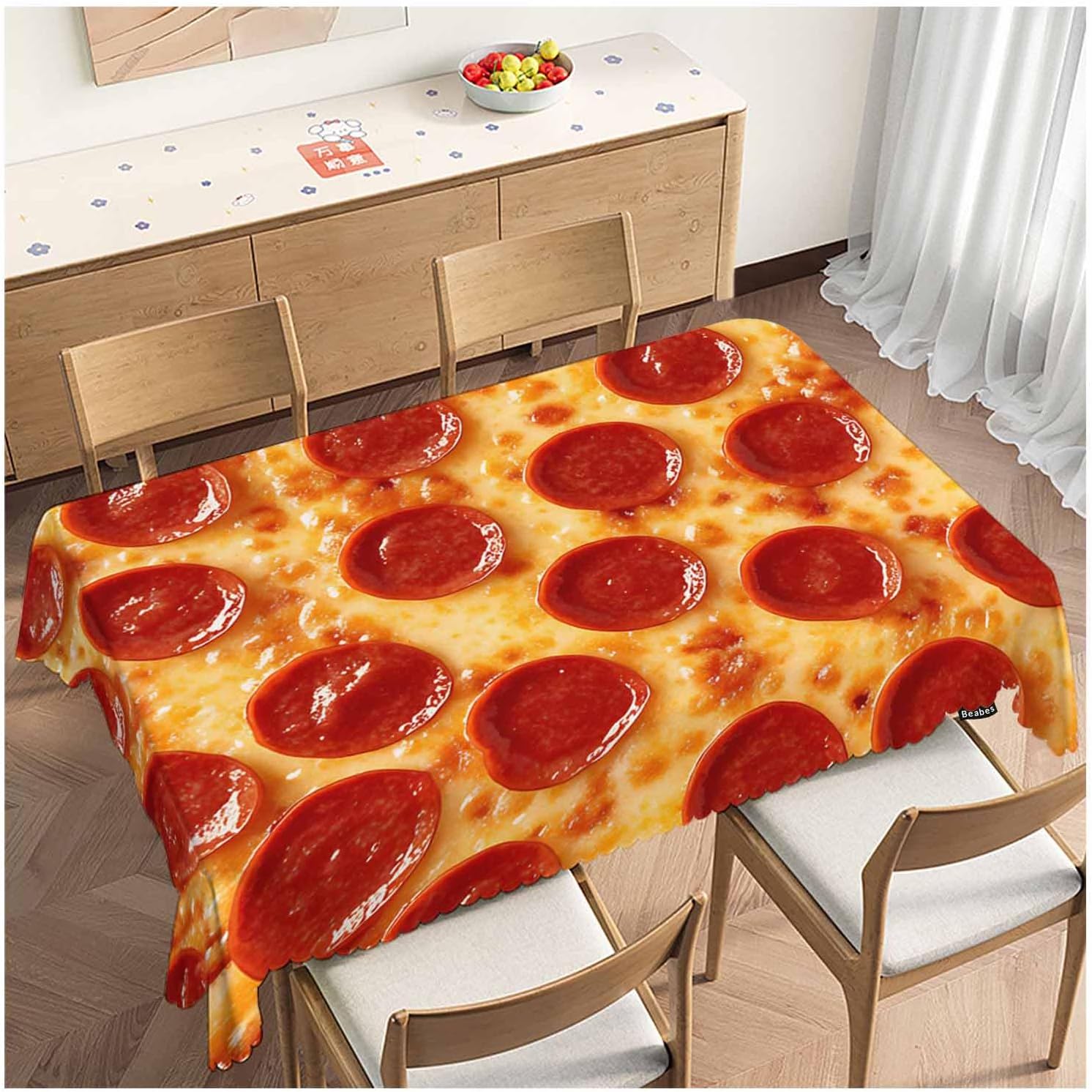 Decorative Rectangle Tablecloth 52"X70" Pizza, Pepperoni Pizza Sausages Cheese Wrinkle Free Table Cover Picnic Table Cloths for Parties Weddings Kitchen Tablecloth