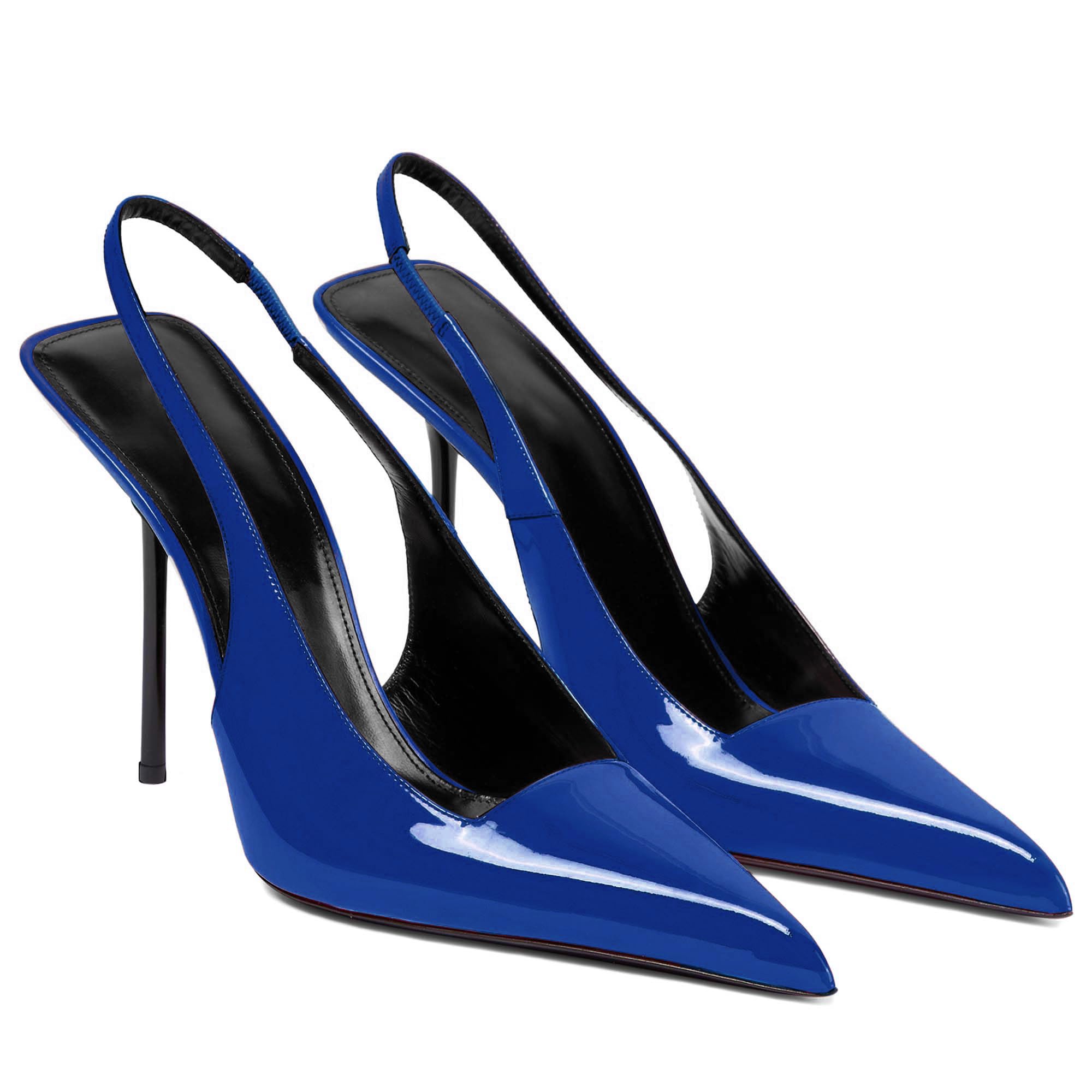 Women's Slingback Stiletto High Heels Pointed Toe Slip On Pumps Shoes Patent Leather Stretch Strap Backless Dress Heels