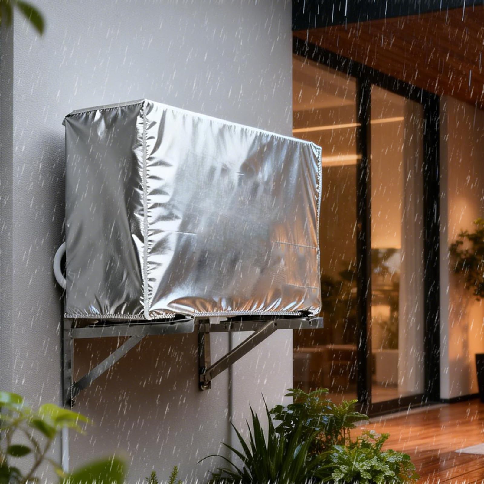 Couvercle de Climatiseur Extérieur, Cache Clim Extérieur, Housse de Protection pour Unité Extérieure de Climatiseur 1.5p, Housse Pompe a Chaleur Piscine 86x35x60cm (Argenté)
