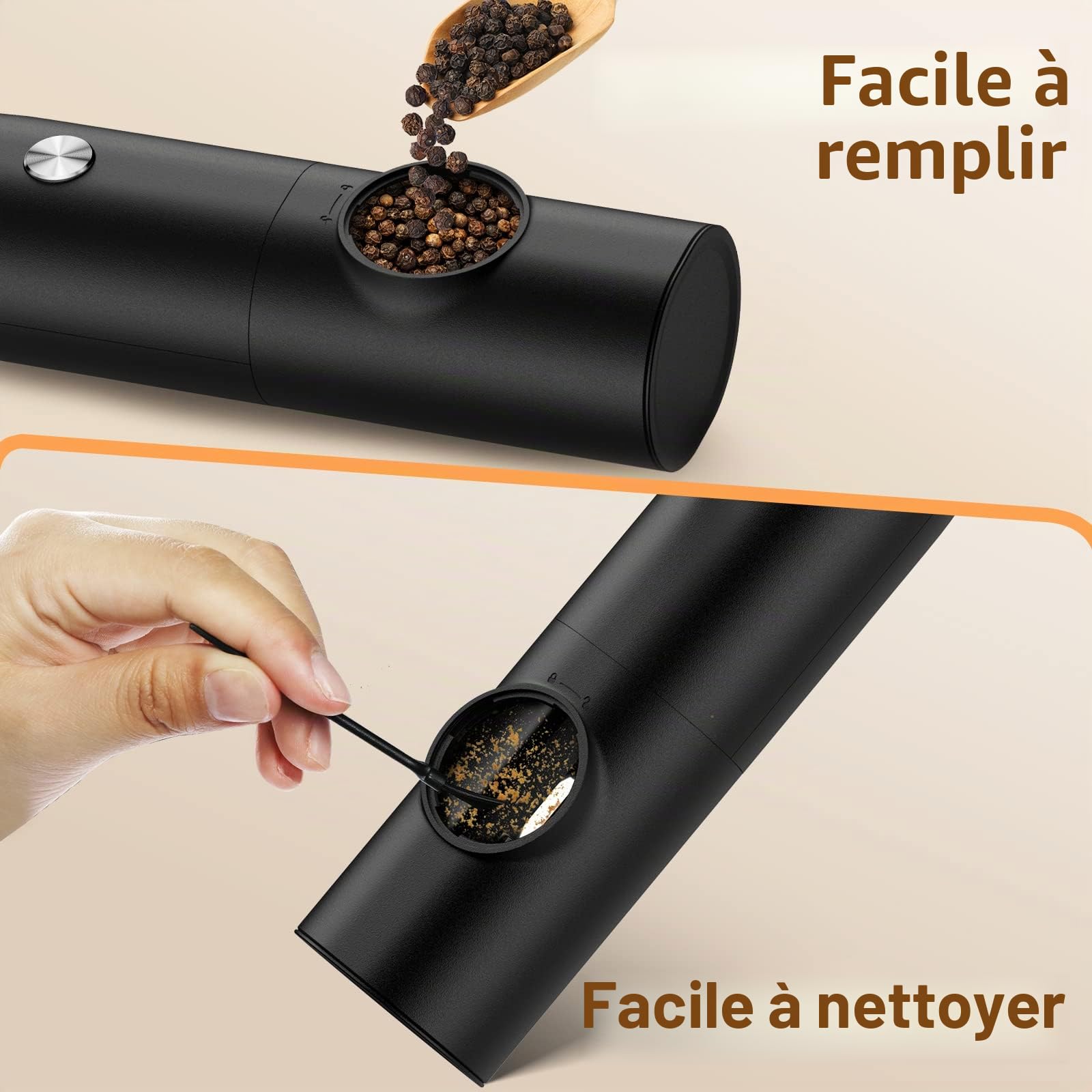 Moulin à Poivre et Salières Electrique Rechargeable (2 Pièces) - LED, Opération à Une Main, Idéal Pour La Cuisine, Le Restaurant, Le Barbecue, Le Camping