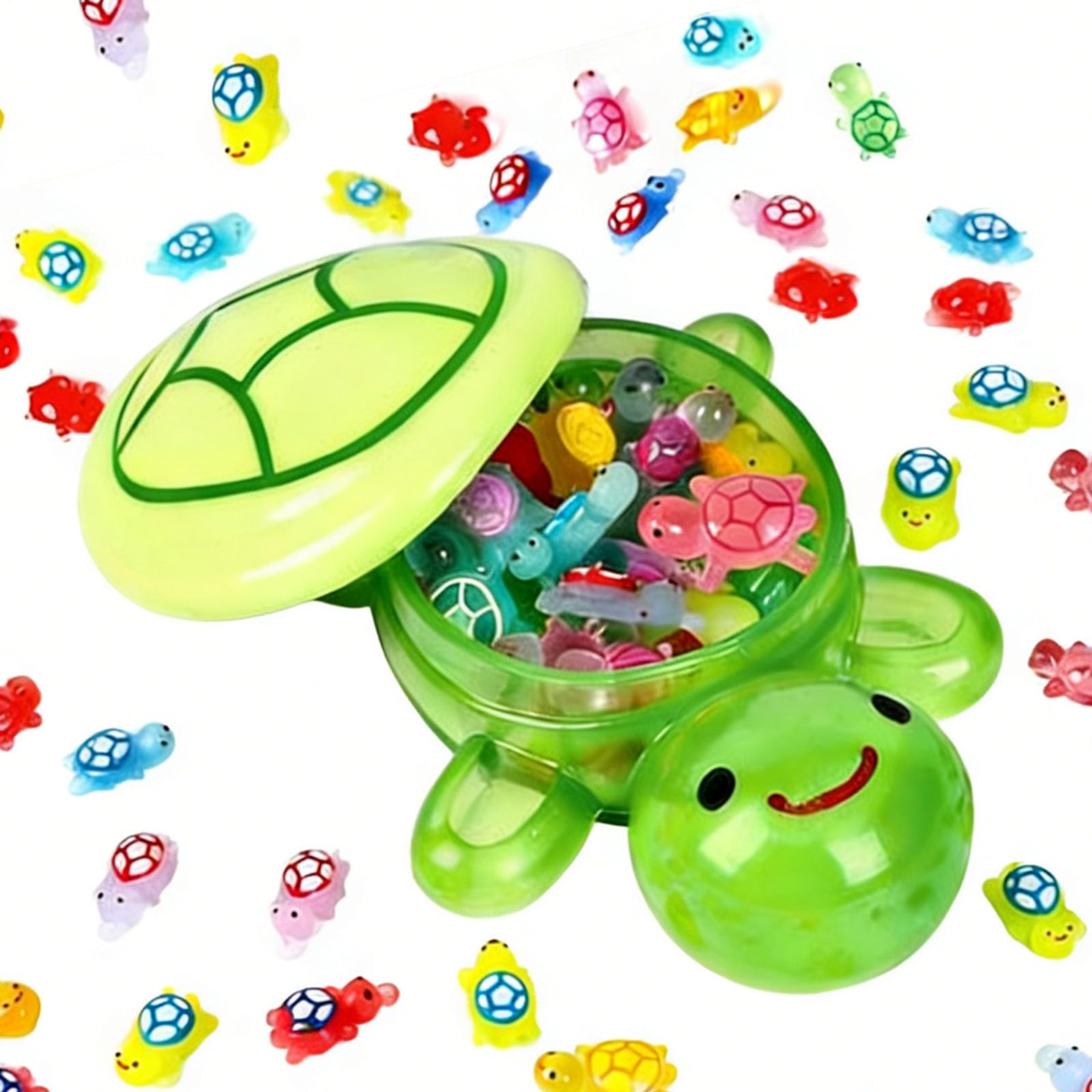 Copbopwn 100Pcs Mini Turtles with 1 Jumbo Plastic Resin Turtles Glow in The Dark Turtle Luminous Tiny Turtles Toy (1.1cm) for Fairy Garden Dollhouse Micro Landscaping DIY Crafts
