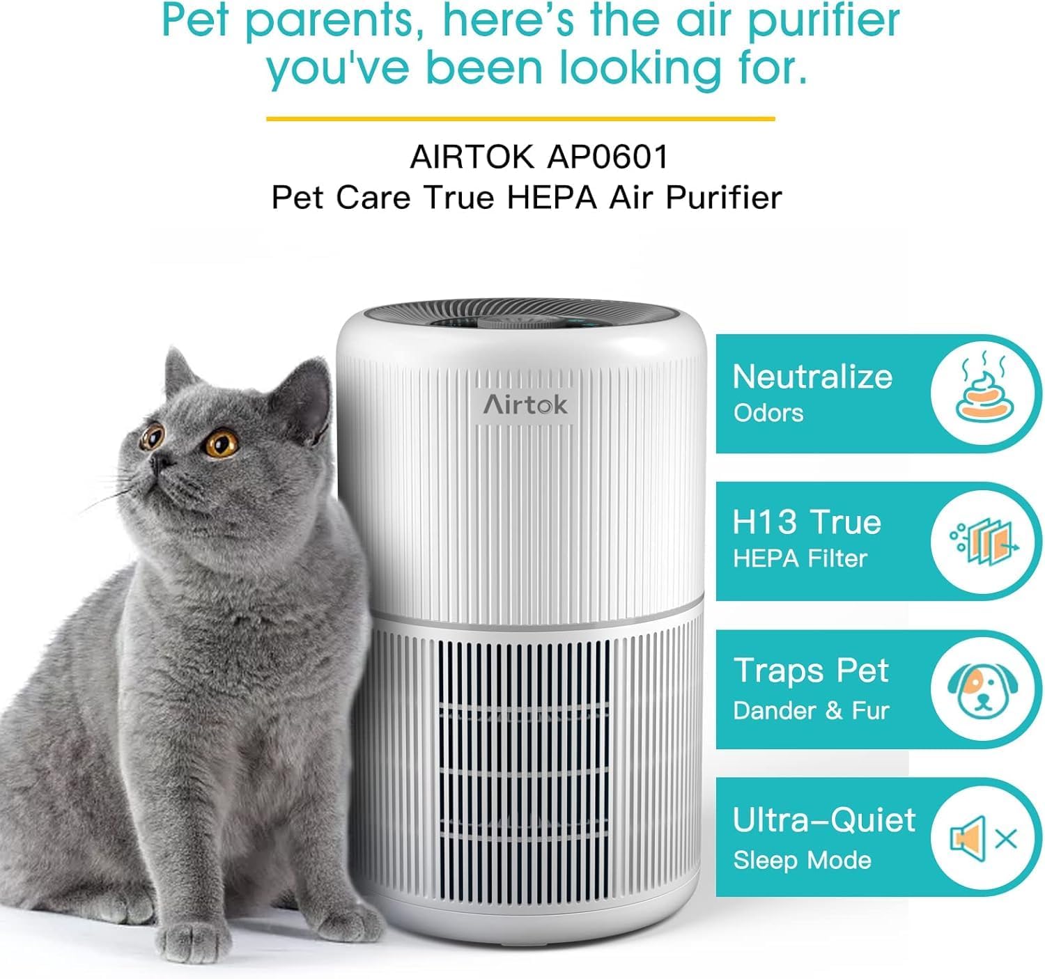 AIRTOK Luftreiniger mit Aromatherapie Funktion, Luftreiniger Allergiker 4-Stufen Luftfilter kann 99,97% Staub, Pollen und andere ultrafeine Partikel, H13 HEPA Air Purifier mit 3 Geschwindigkeitsstufen
