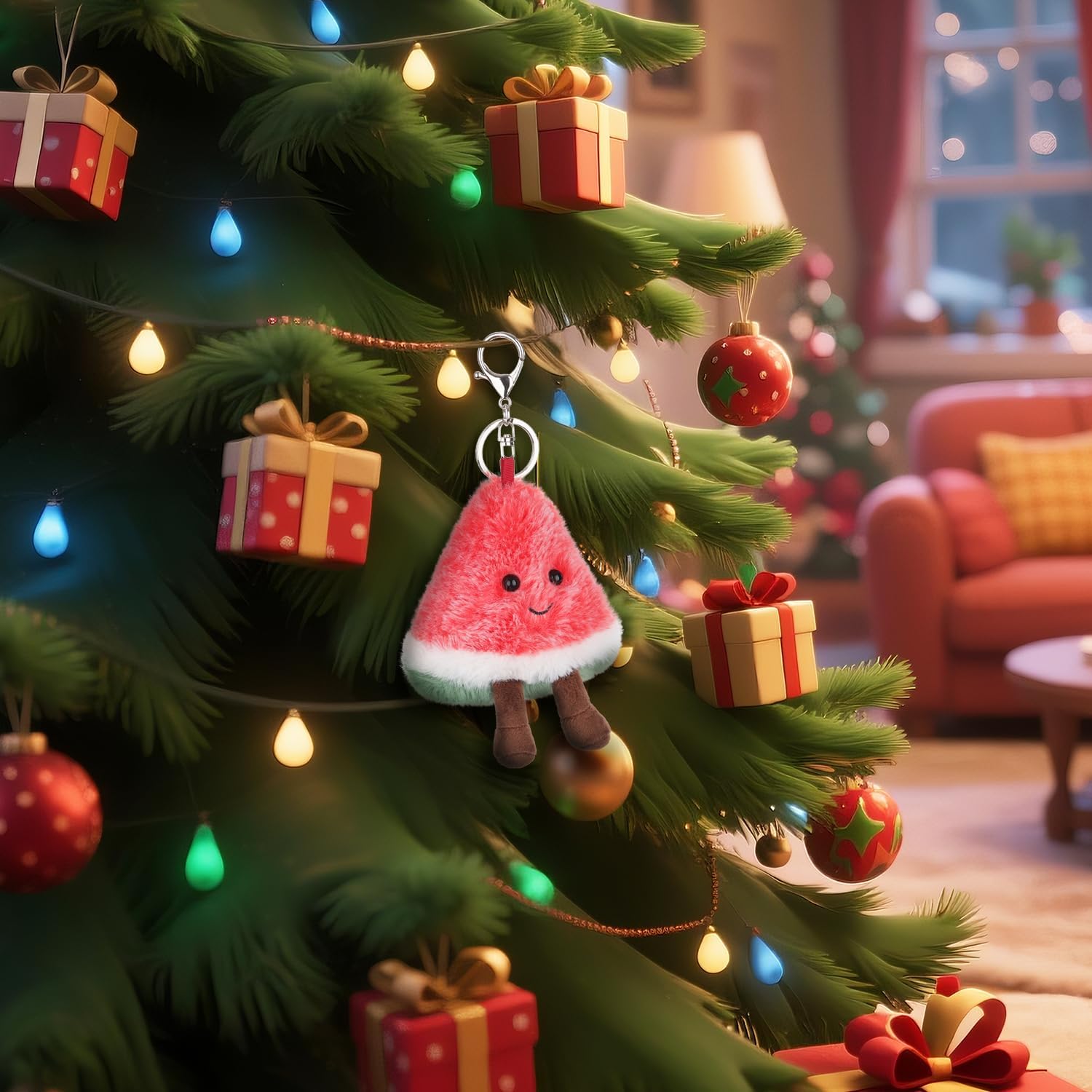 Apricot Lamb Watermelon Cute Food Plushies Keychain, Soft Stuffed Plush Keychain Toys for Kids’ Backpack, Purse, 3.5Inches - Image 2