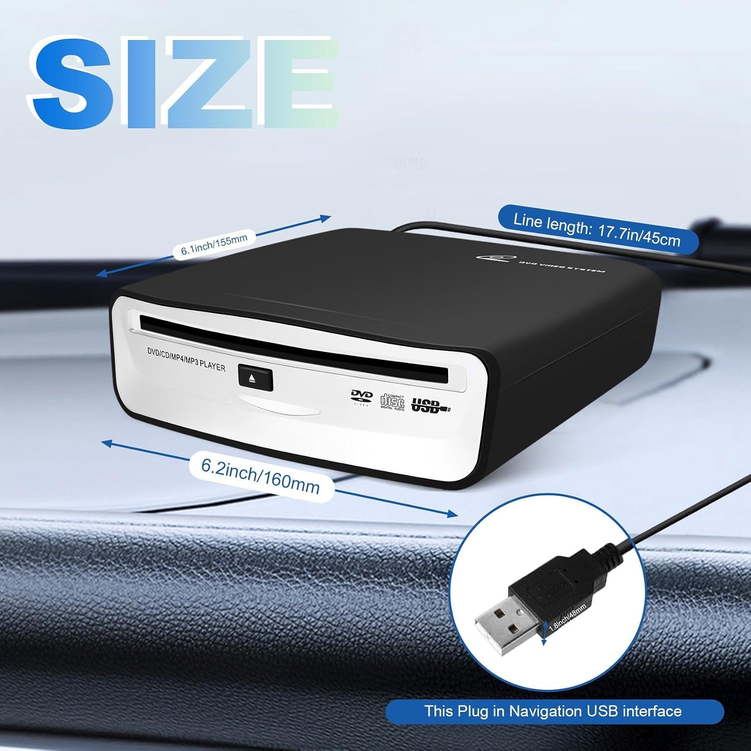 Universell Tragbarer Externer CD-Player Fürs Auto, Kann An Den USB-Anschluss im Auto, Laptop oder Fernseher Angeschlossen Werden, für Navigation mit Android 4.0 und