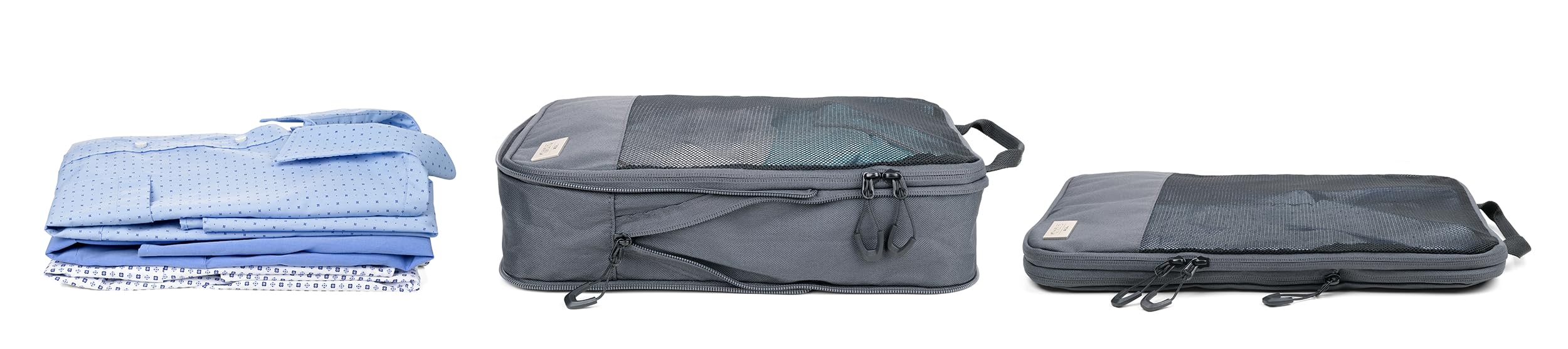 TROIKA Zestaw toreb kompresyjnych Blue CYCLE PACKING CUBES – 3 kieszenie z zamkiem błyskawicznym do oszczędzającego miejsce pakowania ubrań do walizki i plecaka – plastik morski z recyklingu –