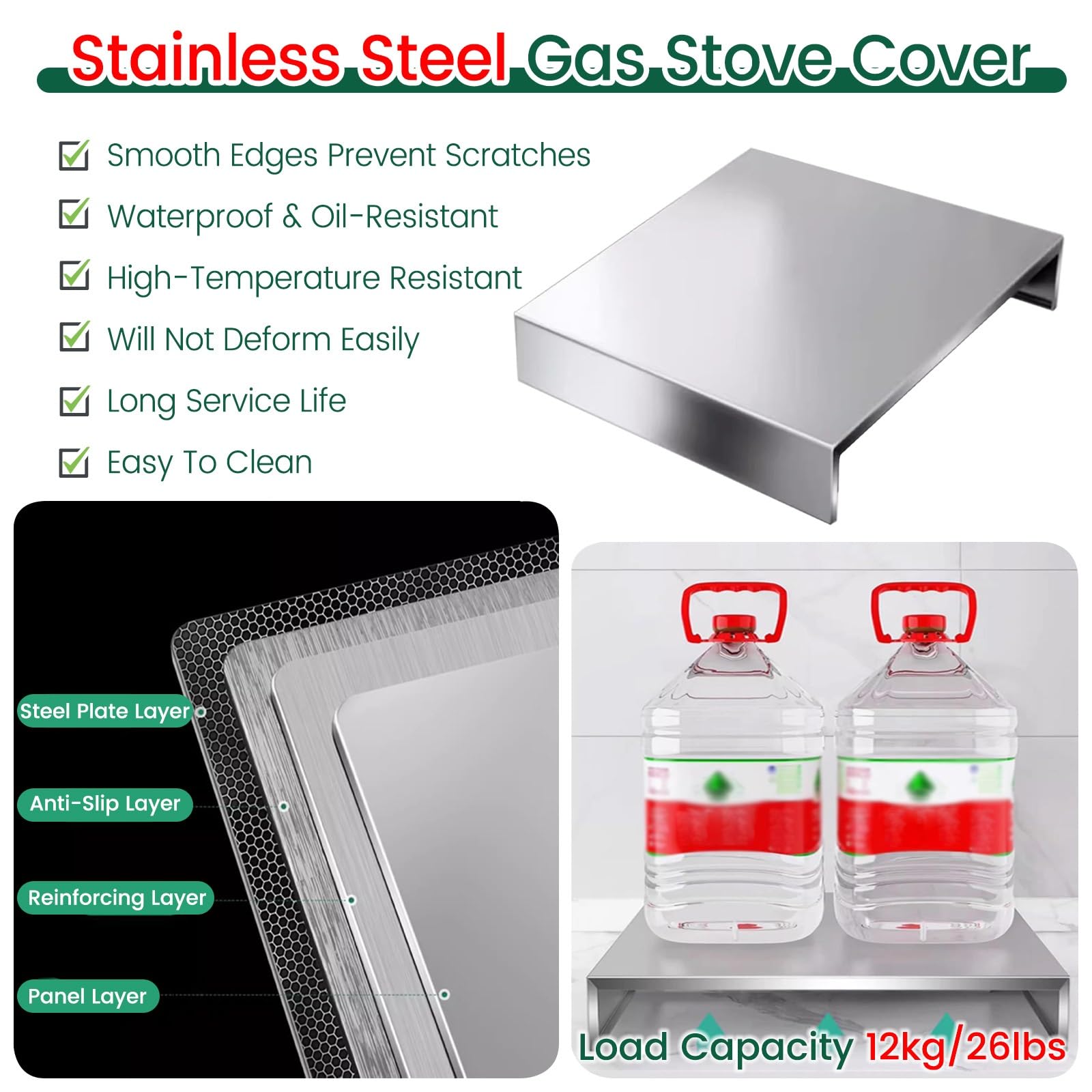 JYHHCYS Tapa encimera Gas Cubierta para Estufa De Gas, Acero Inoxidable Protectores De Encimera para Tabla De Cortar para Cocina Y Caravana, para Ahorrar Espacio En La Encimera(40x50x9cm)
