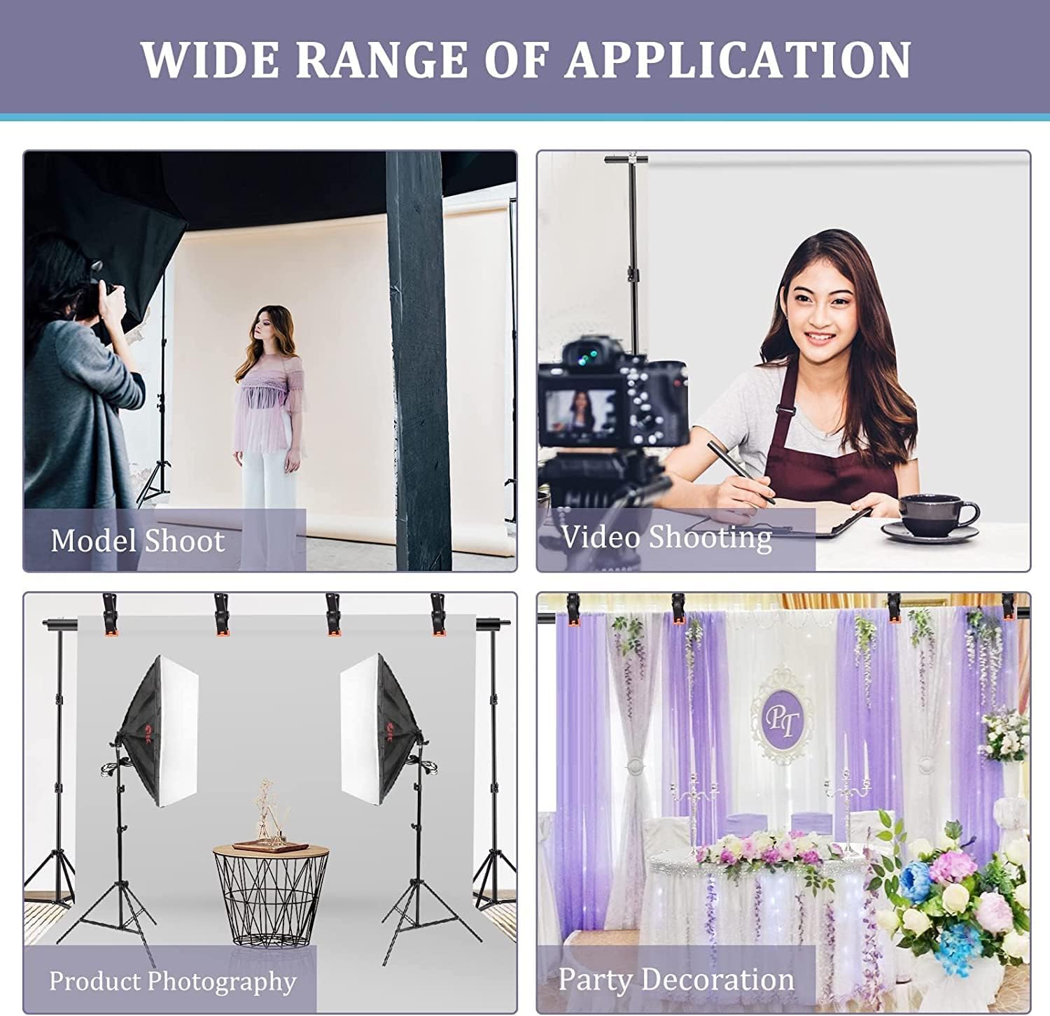 KingSaid 2x2 m Support de Fond Réglable, Professional pour Fond Studio Photo, Solide et Portable, Sac de Transport Inclus, Convient pour Photographie, Diffusion en Direct, Mariage, etc. (2x2m)