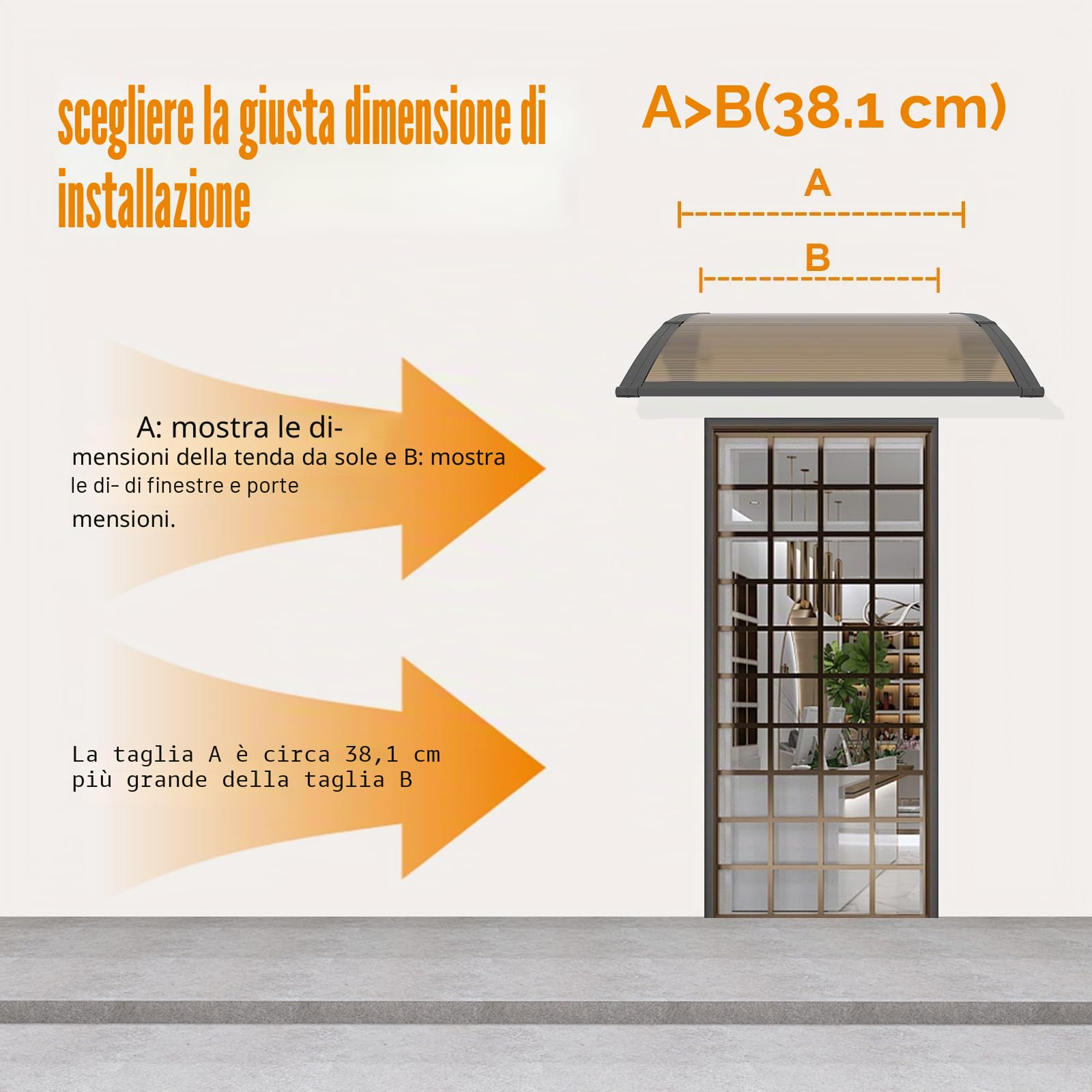 Pensilina da Esterno, 150x80 cm Tettoia per Finestre in Policarbonato - Protezione UV, Pioggia, Neve e Sole per Patio, Giardino e Portico