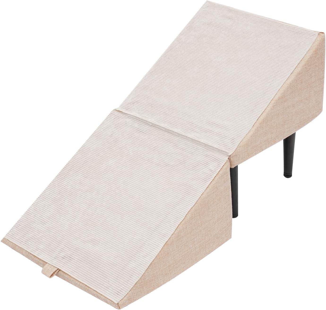 Foldable Split Dog Ramp, 14″ H Lightweight Dog Stairs for Bed Portable Pets Steps for Couch Versatile Dogs Bed Ramp for Small Dogs Elderly Pets (Beige, Linen-Cotton Surface)